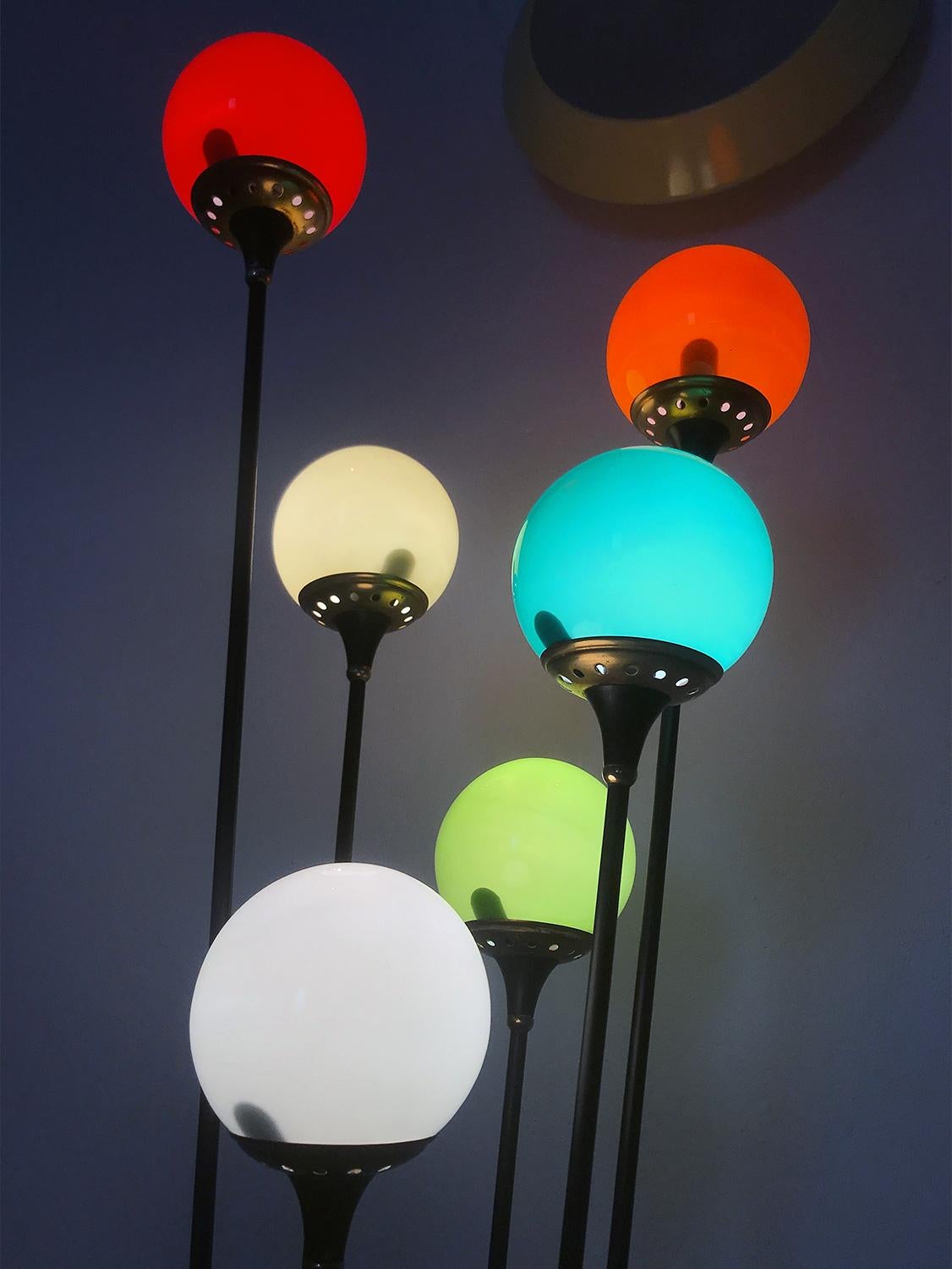 Floor Lamp ‘Alberello’ by Stilnovo with Six Colored Murano Glass Balls, 1950s 4