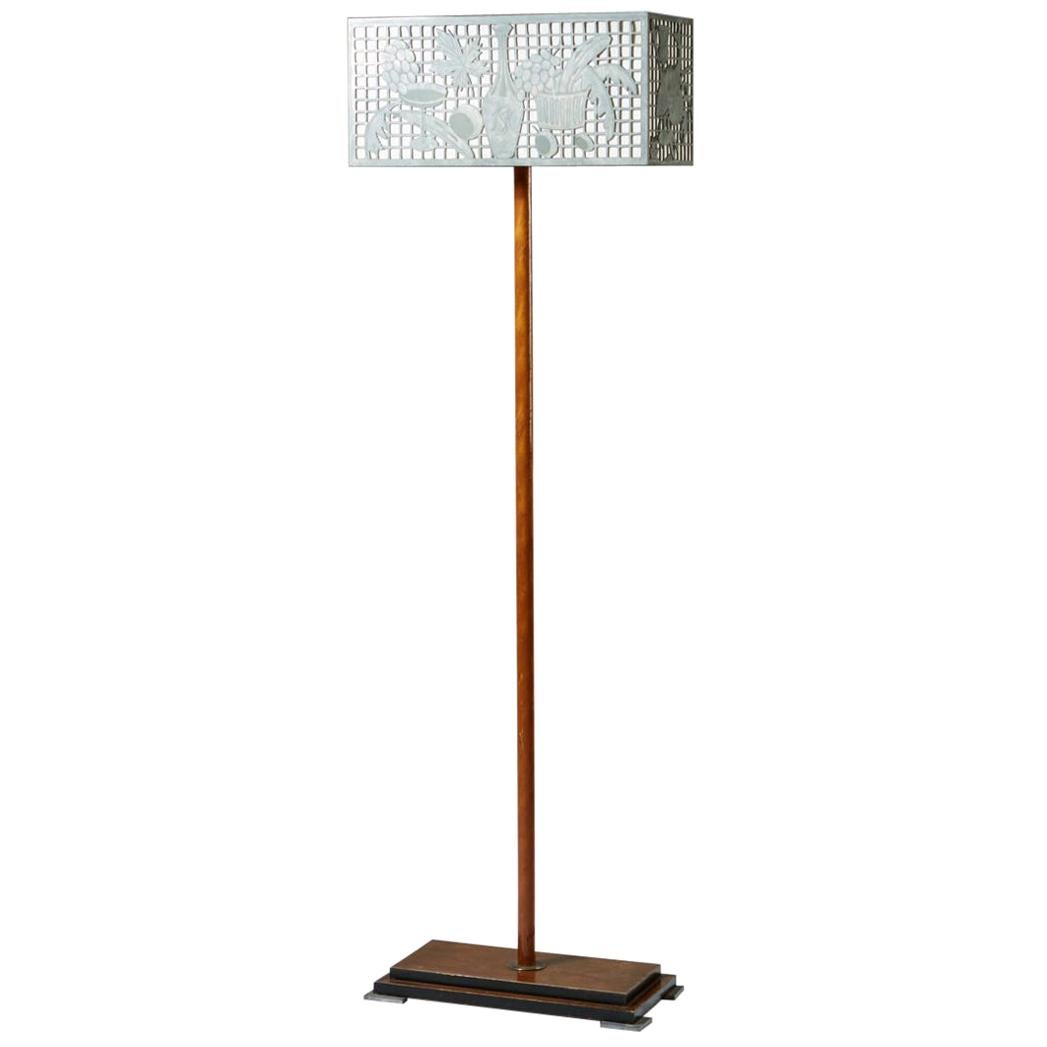 Floor Lamp, Anonymous, Wood and Pewter, Sweden, 1935 For Sale