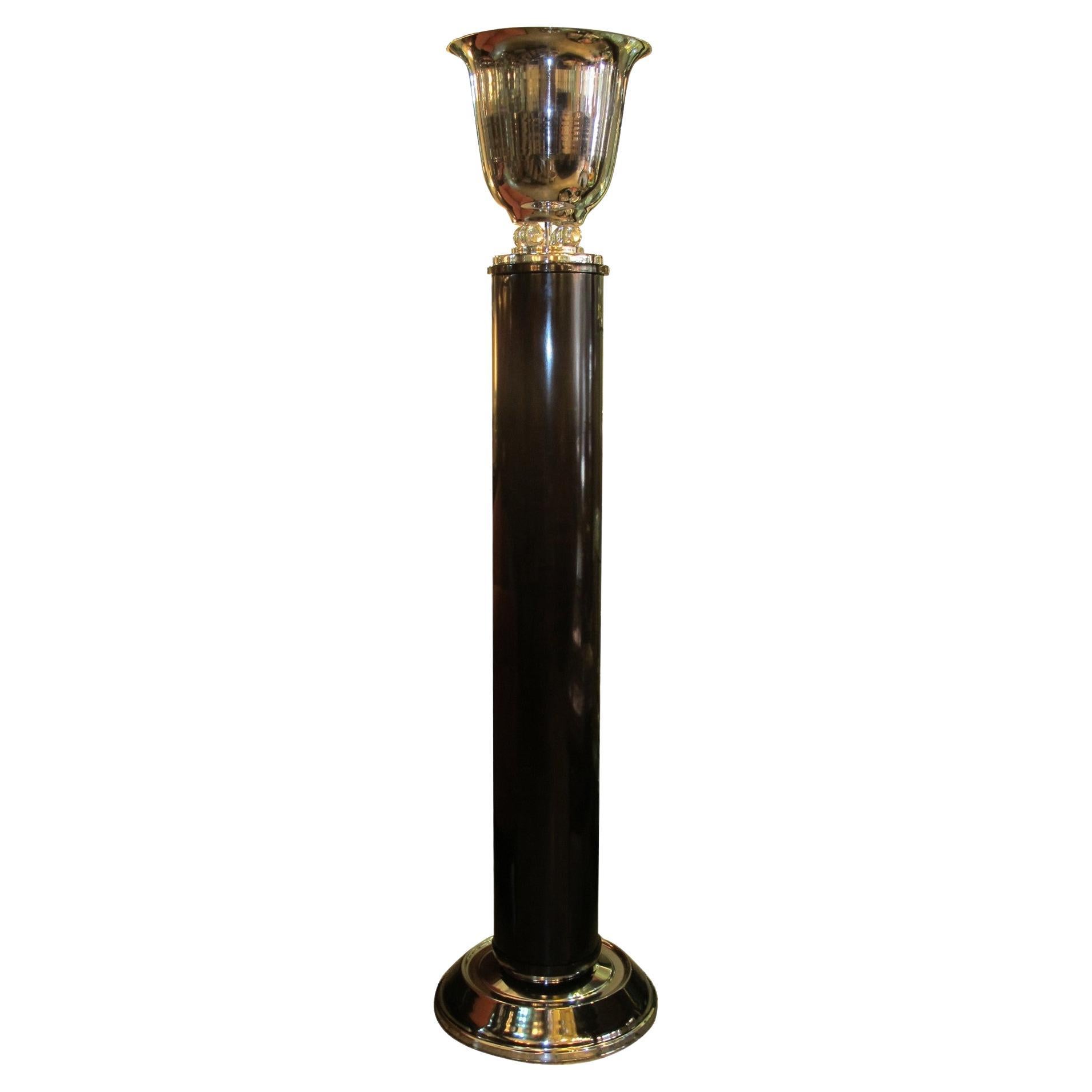 Floor Lamp Art Deco 1920, France, Materials: Wood, Glass and Chrome For Sale