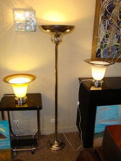 Floor Lamp Art Deco 1920, German, Materials: Chrome and Glass