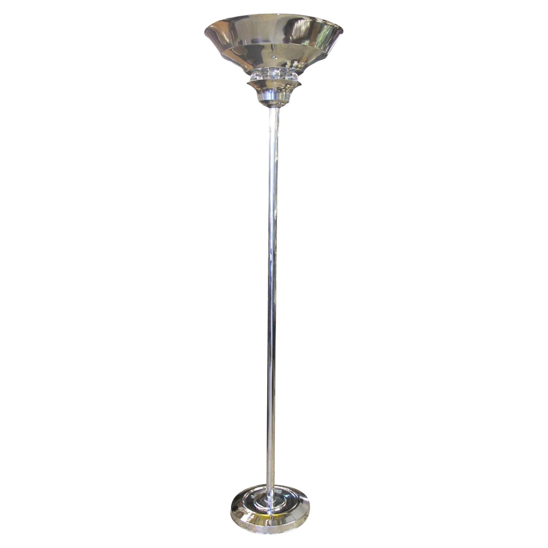 Floor Lamp Art Deco 1920, German, Materials: Chrome and Glass For Sale