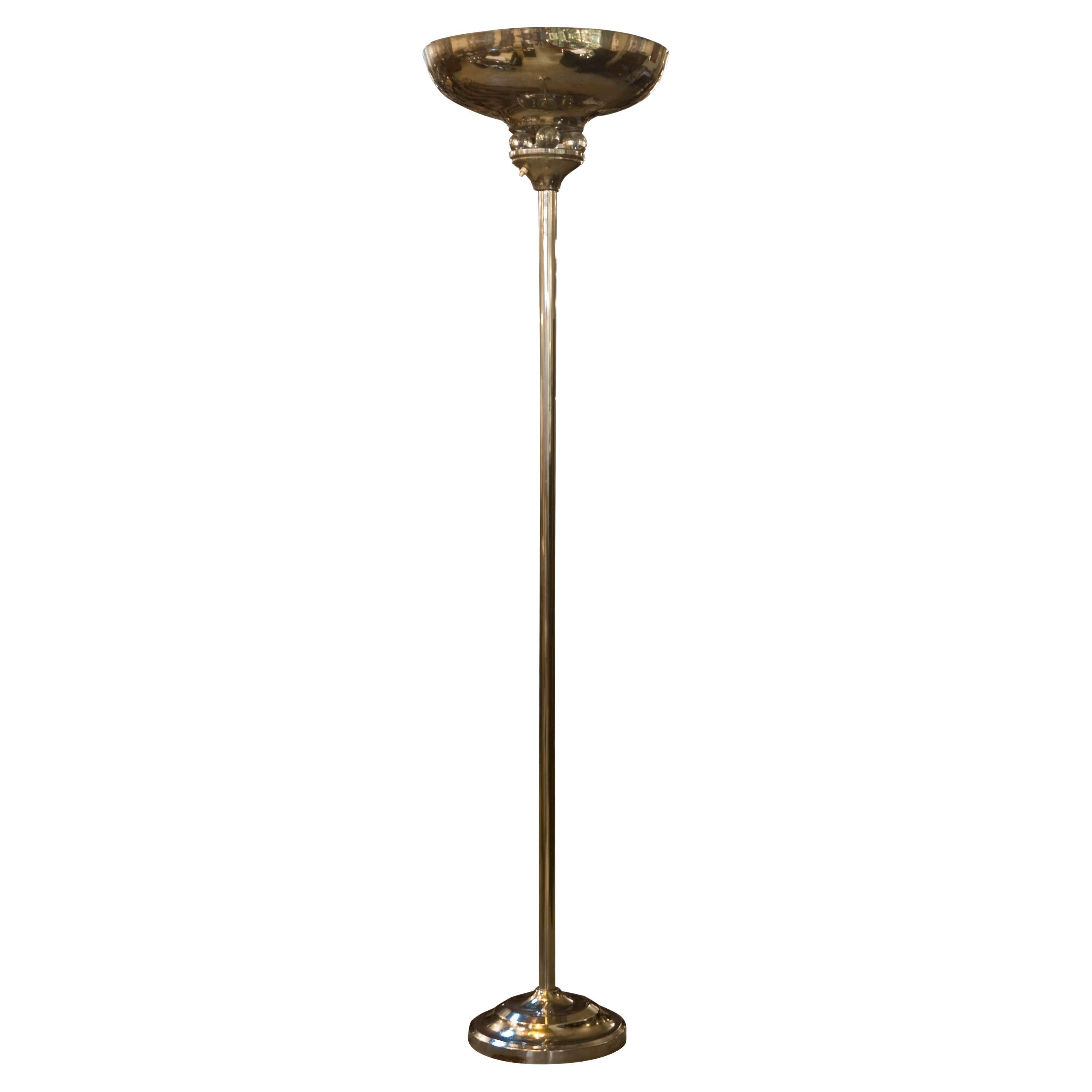 Floor Lamp Art Deco 1920, German, Materials: Chrome and Glass For Sale