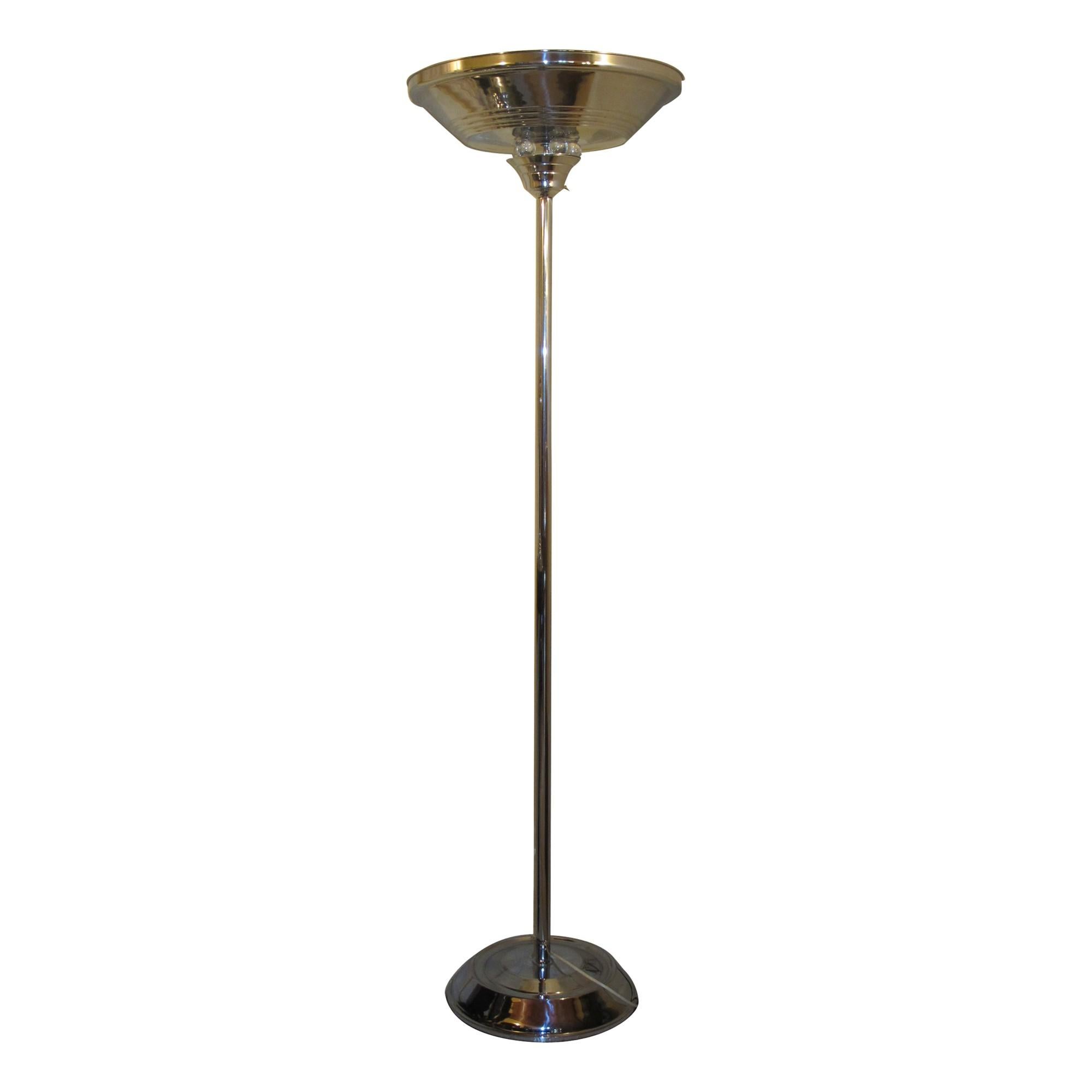 French Floor Lamp Art Deco 1930, France, Materials: Chrome and Glass For Sale