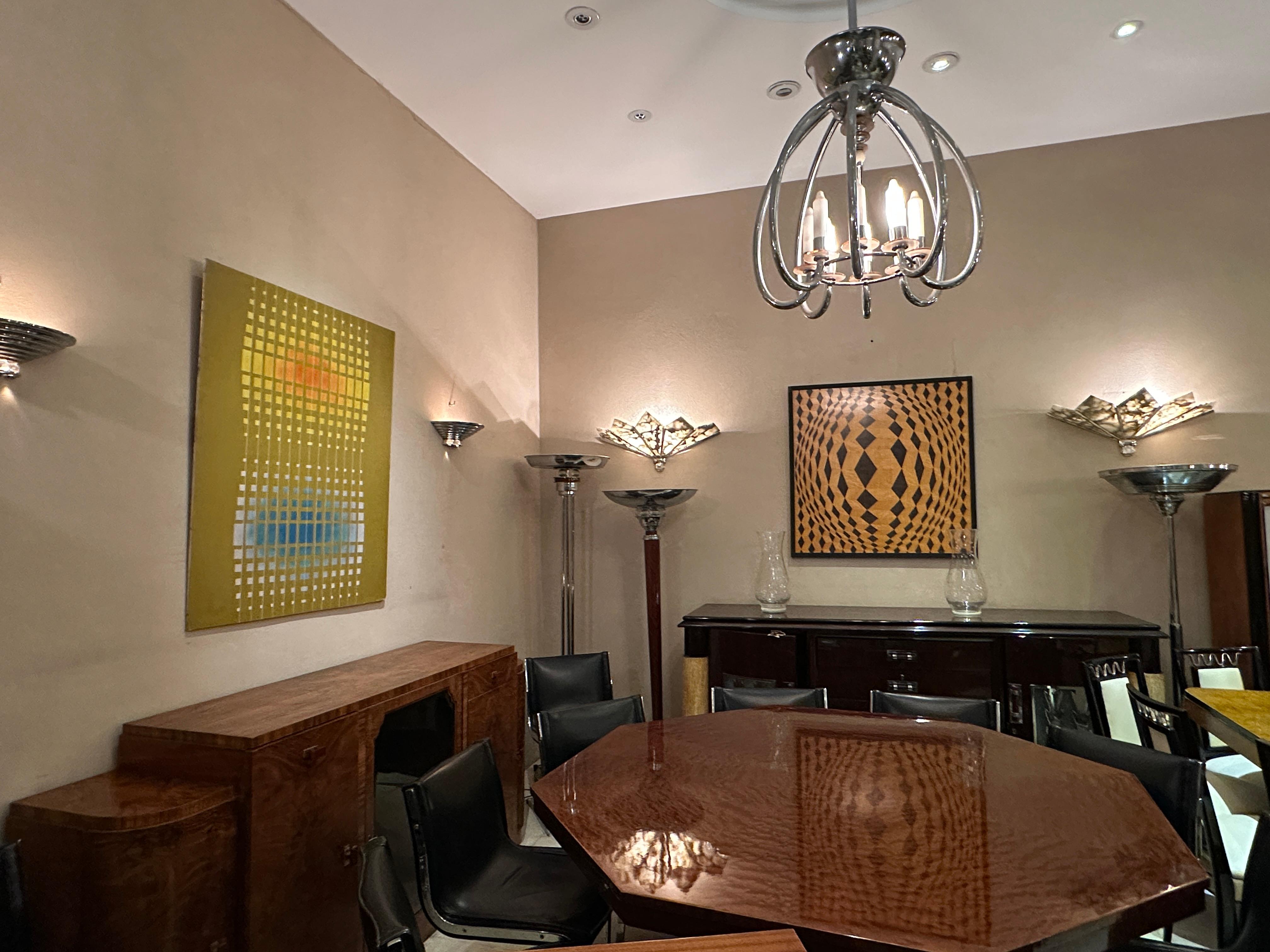 Lámpara de pie Art Decó 1930, Francia, Materiales: Cromo, Madera y Cristal en venta 9