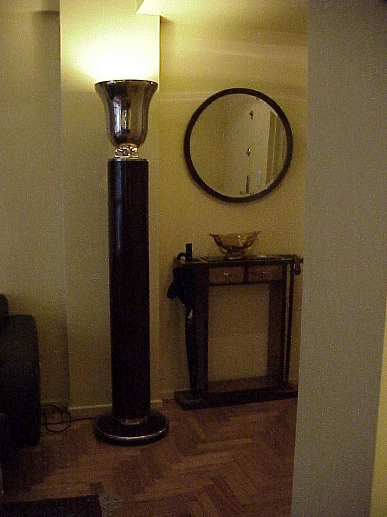 French Floor Lamp Art Deco 1930, France, Materials, Wood, Glass and Chrome Bronze For Sale