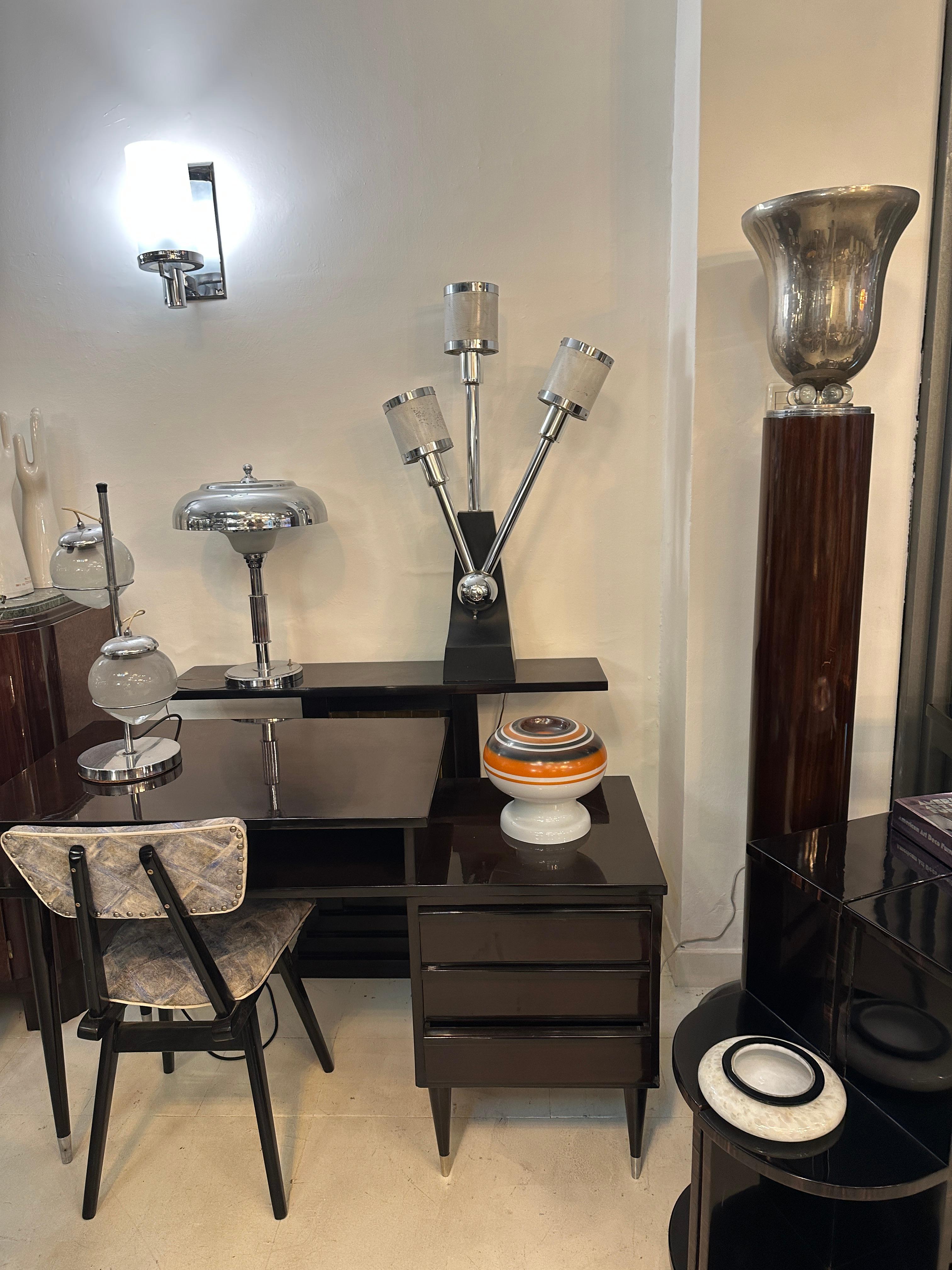 Floor Lamp Art Deco 1930, France, Materials, Wood, Glass and Chrome Bronze For Sale 1