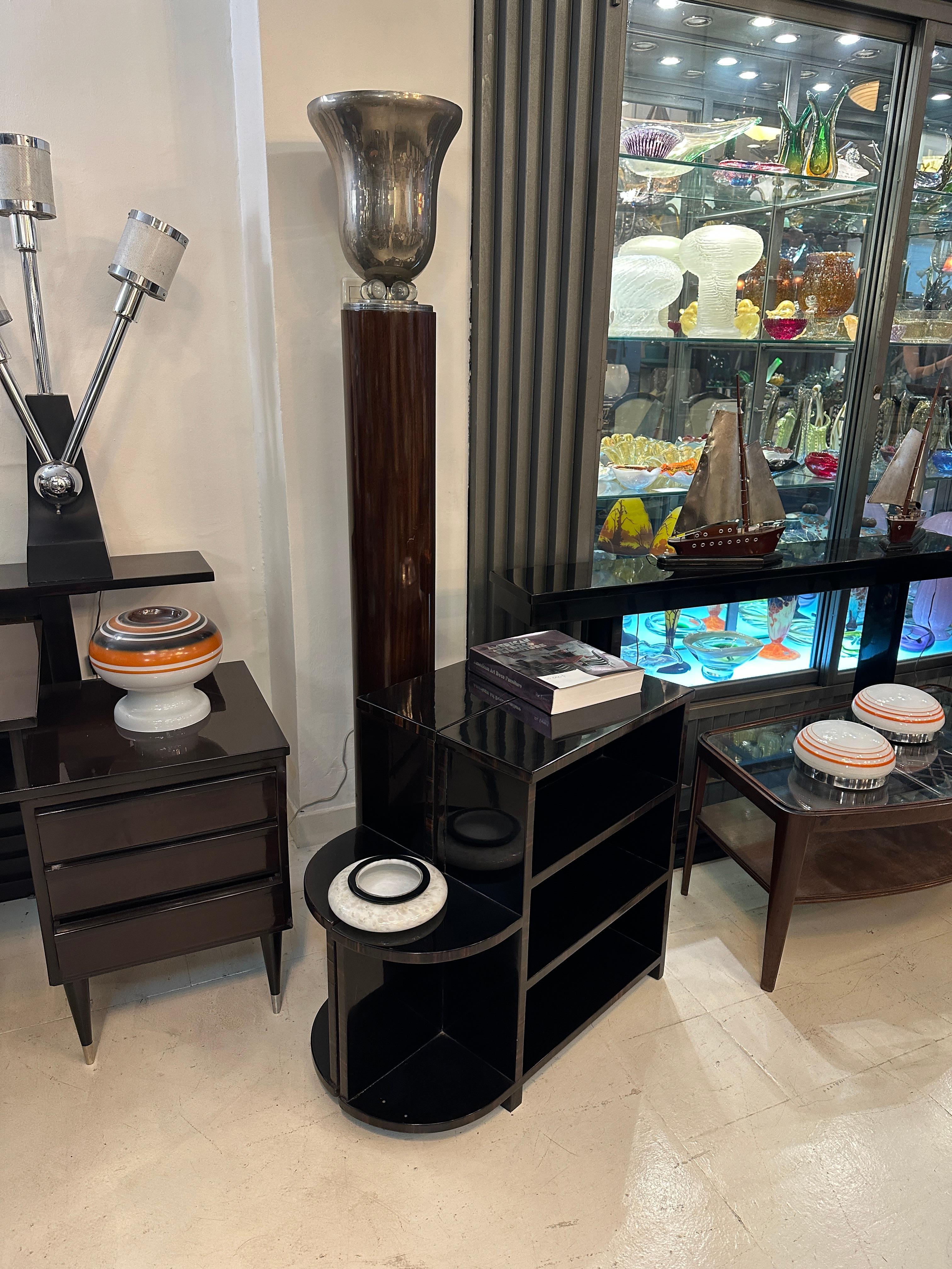 Floor Lamp Art Deco 1930, France, Materials, Wood, Glass and Chrome Bronze For Sale 2