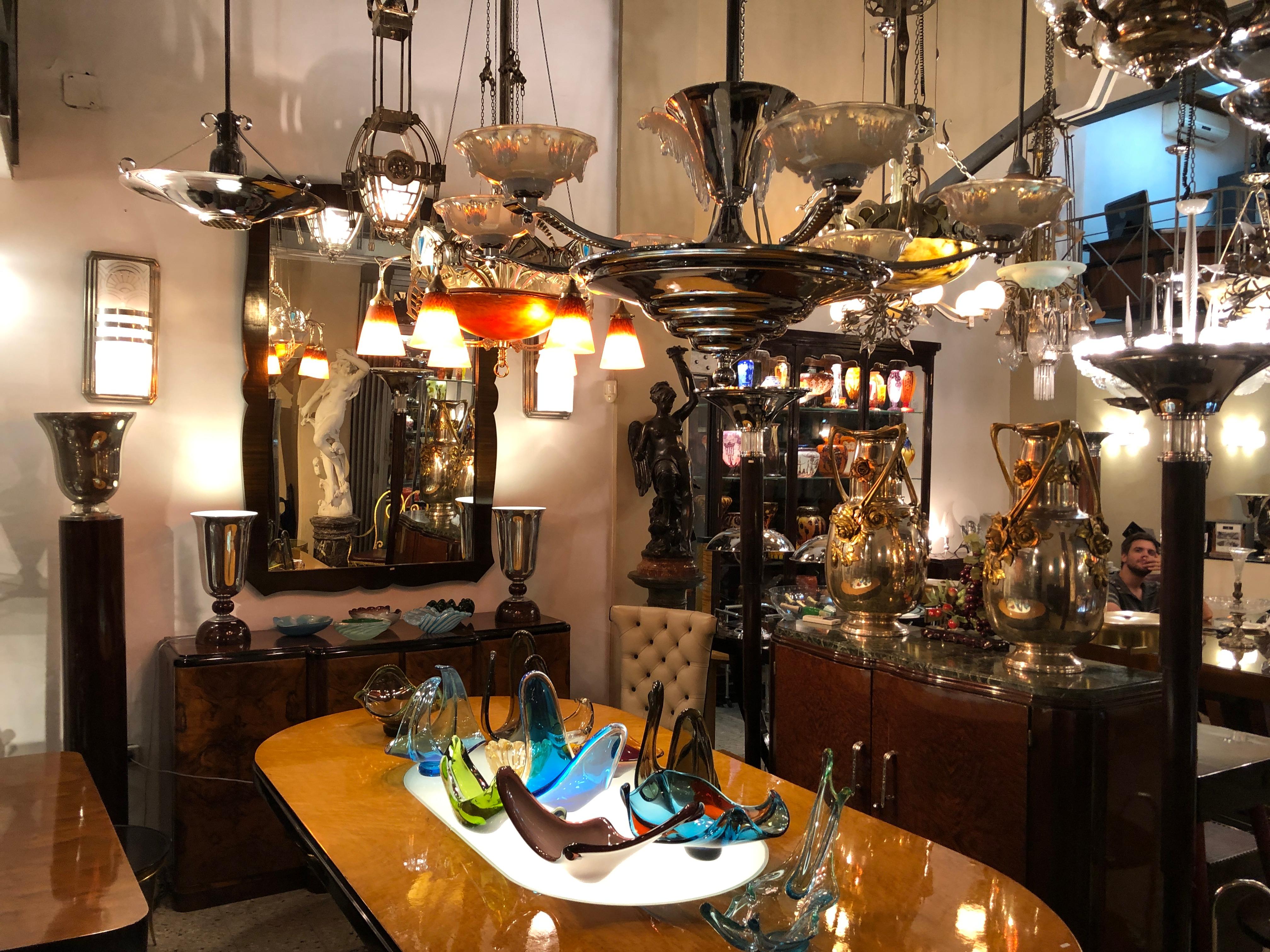 Lámpara de Pie Art Decó 1930, Francia, Materiales, Madera, Cristal y Bronce Cromado en venta 3