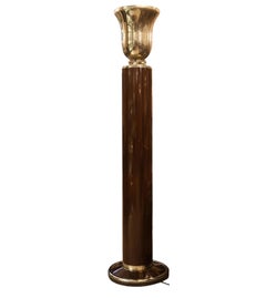 Floor Lamp Art Deco 1930, France, Materials, Wood, Glass and Chrome Bronze