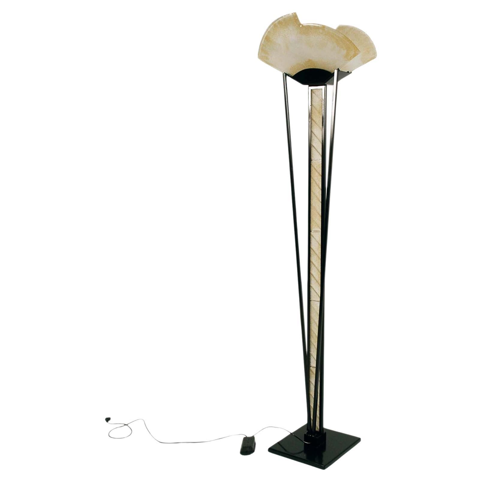 Floor Lamp Art Decò style 1970s by Av Mazzega , laquered steel and Murano Glass For Sale
