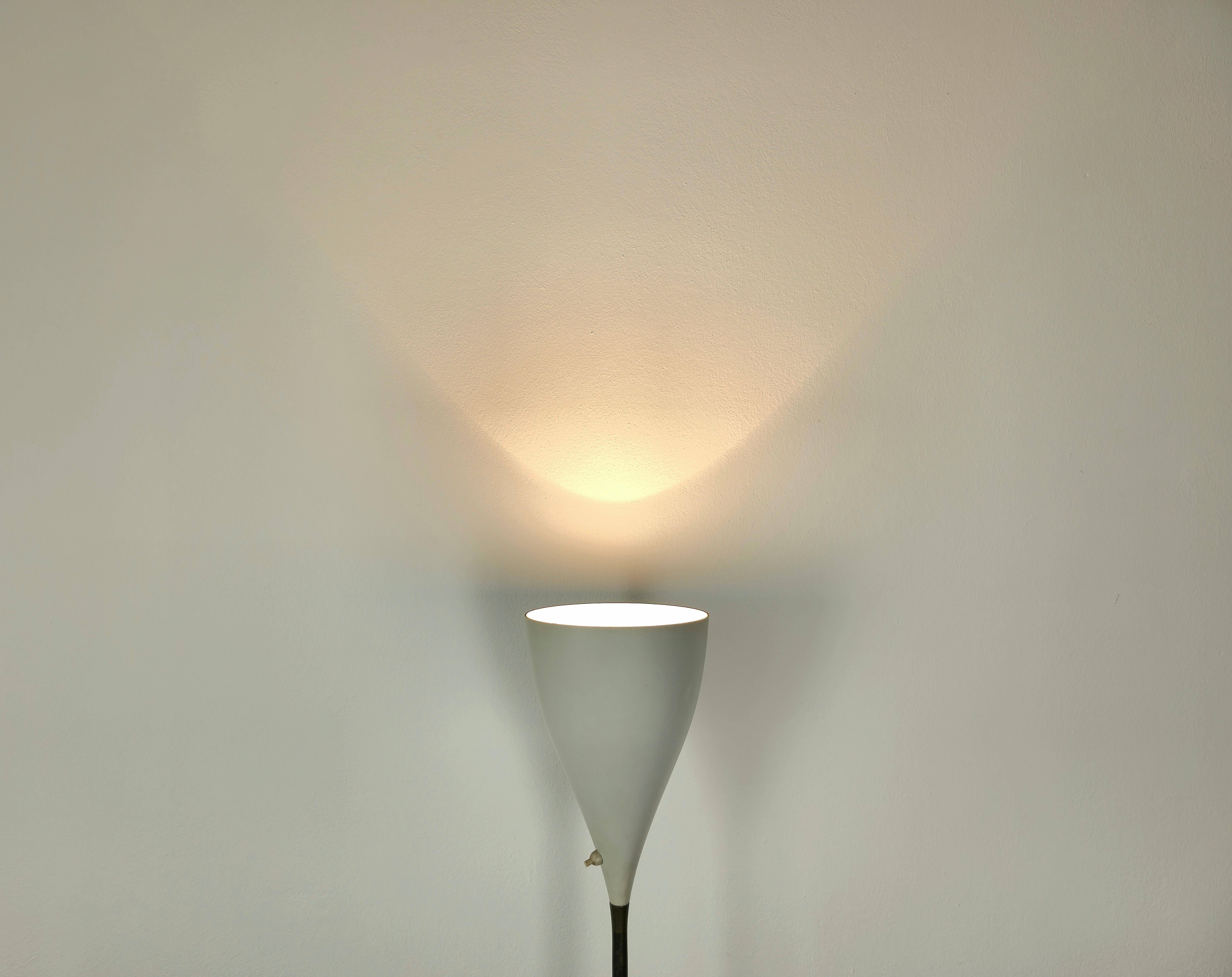 Italian Floor Lamp Attributed to Stilnovo Brass Aluminum Marble Midcentury, Italy, 1950s For Sale