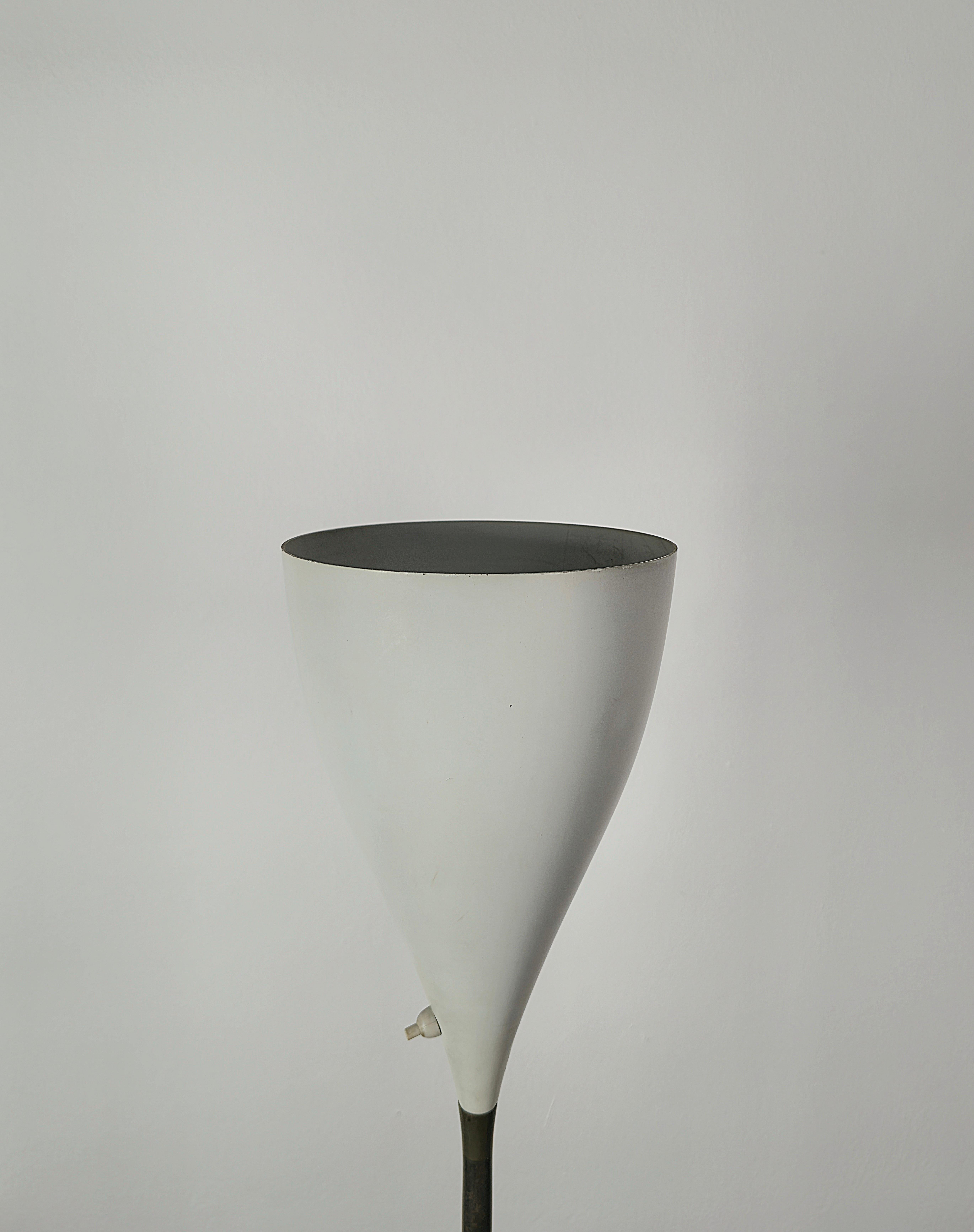 Floor Lamp Attributed to Stilnovo Brass Aluminum Marble Midcentury, Italy, 1950s In Good Condition For Sale In Palermo, IT