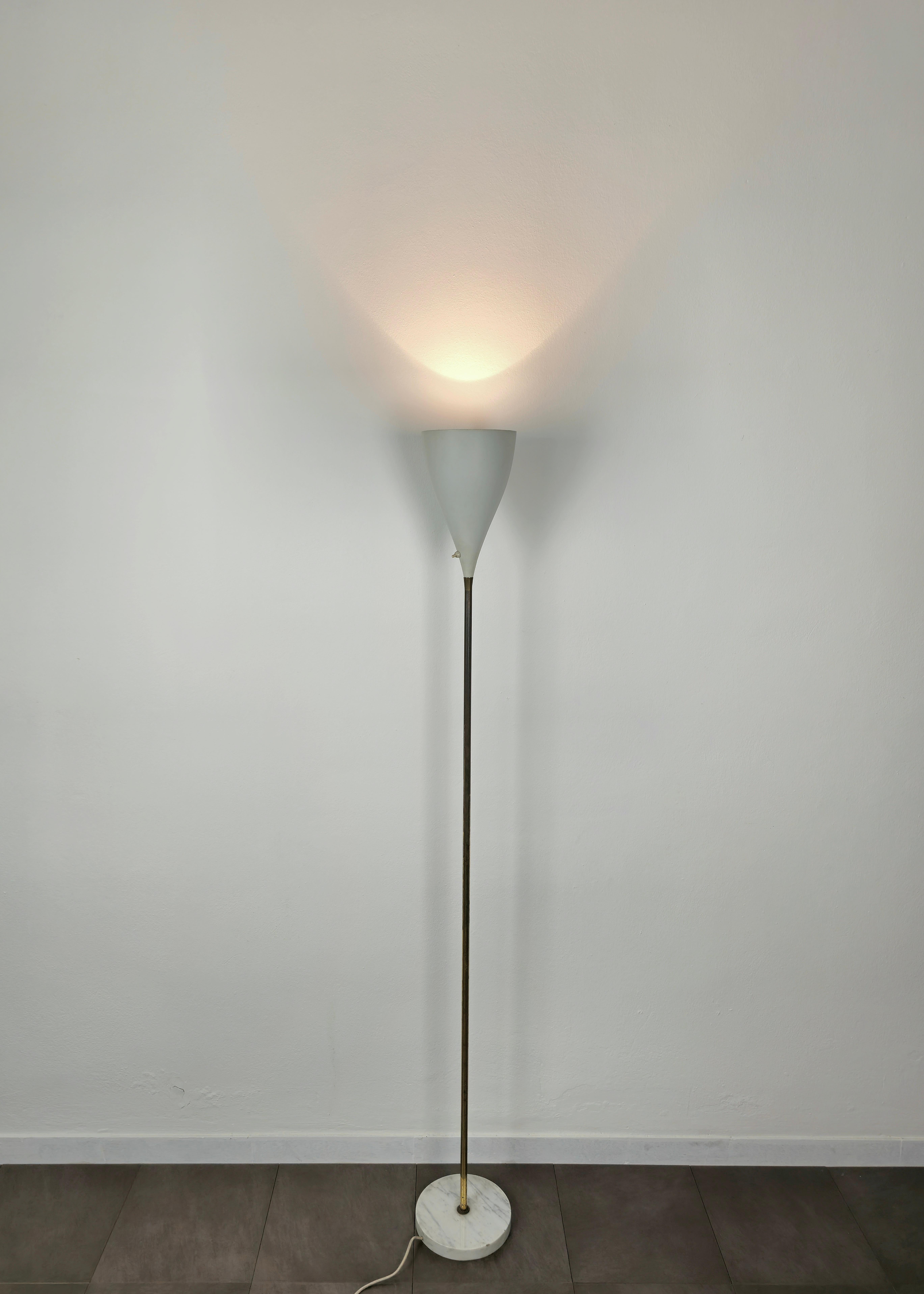 Floor Lamp Attributed to Stilnovo Brass Aluminum Marble Midcentury, Italy, 1950s For Sale 2