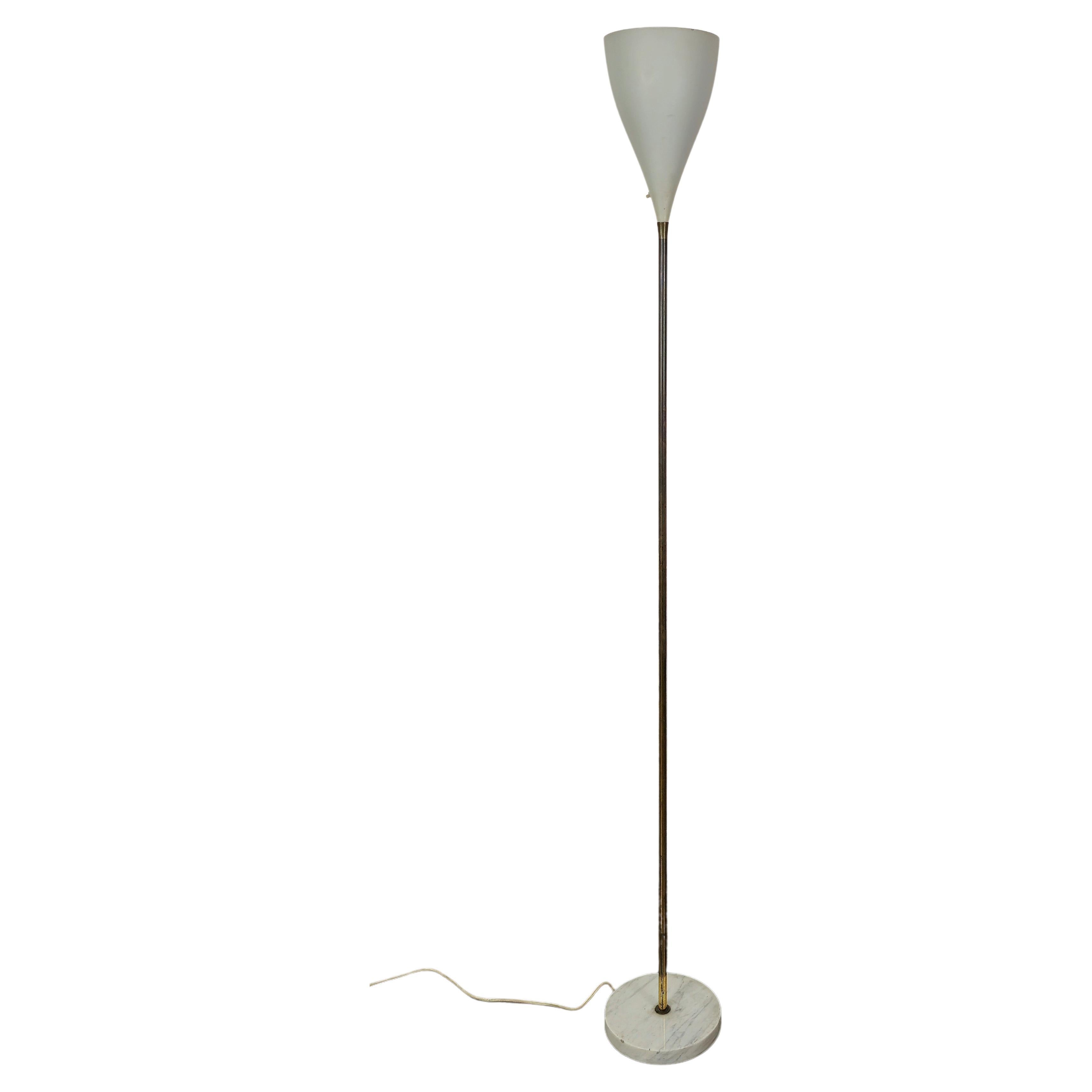 Floor Lamp Attributed to Stilnovo Brass Aluminum Marble Midcentury, Italy, 1950s For Sale