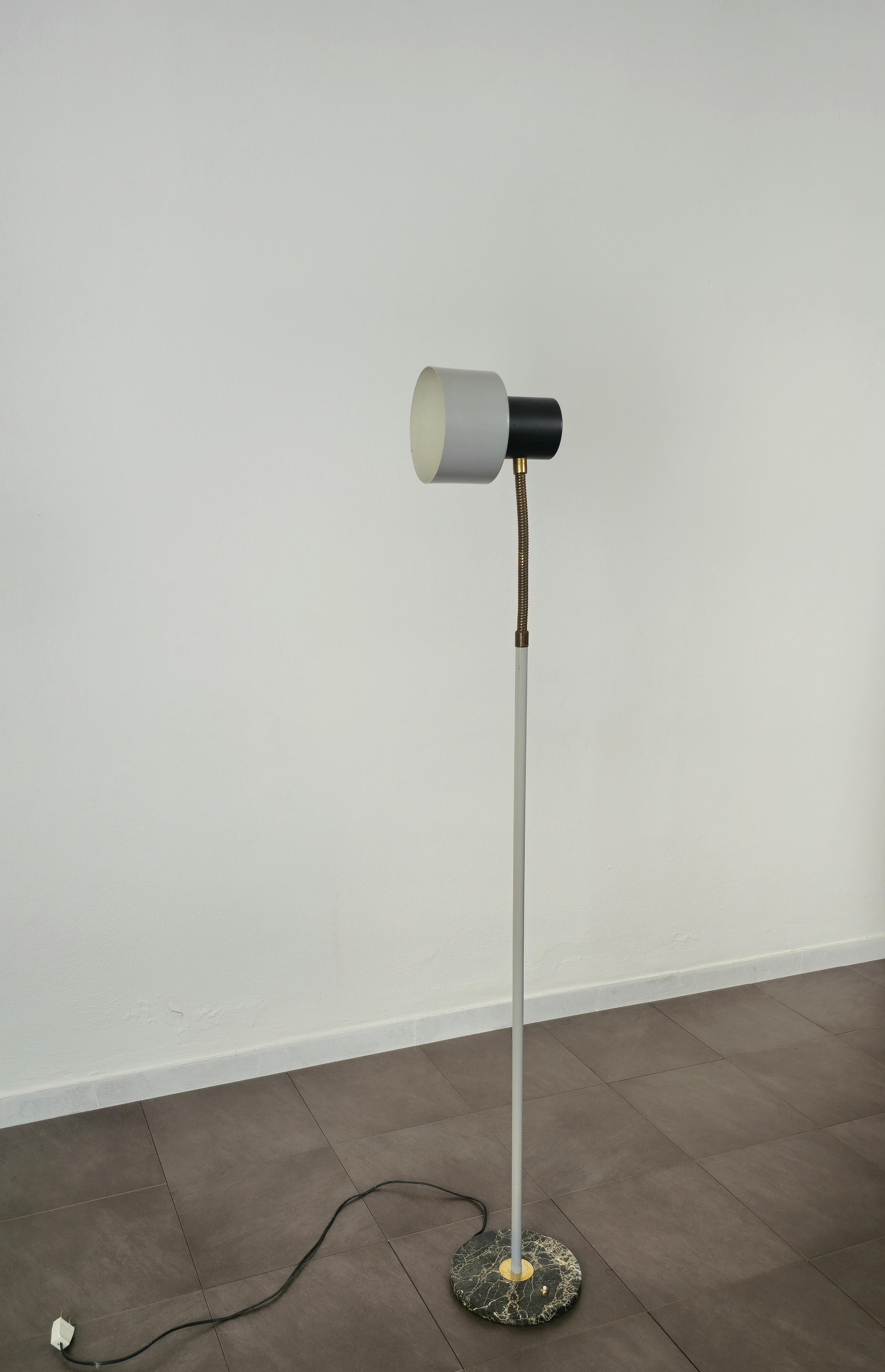 Floor Lamp Attributed to Stilux Aluminum Brass Marble Midcentury, Italy, 1950s For Sale 2