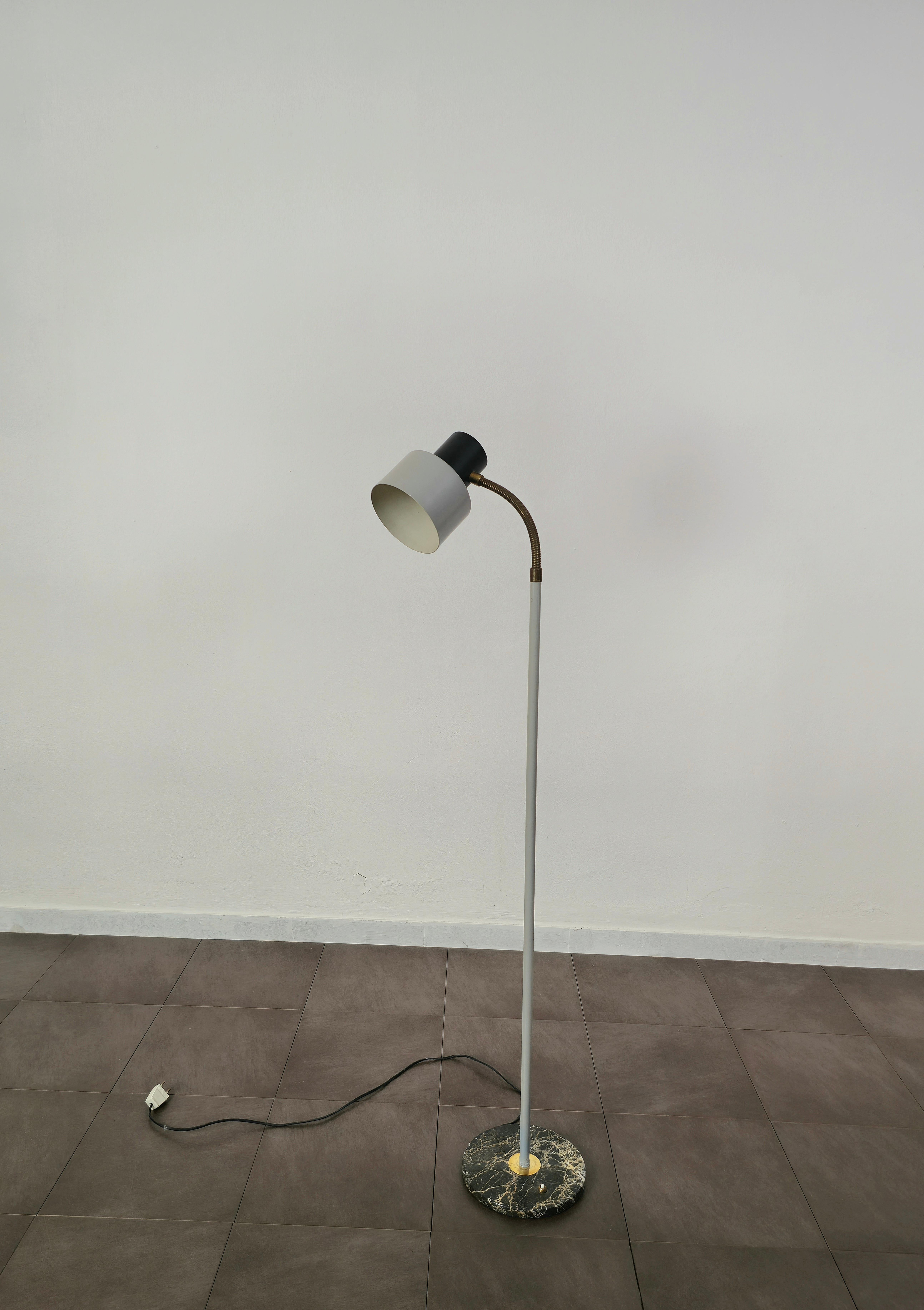 Mid-Century Modern Floor Lamp Attributed to Stilux Aluminum Brass Marble Midcentury, Italy, 1950s For Sale