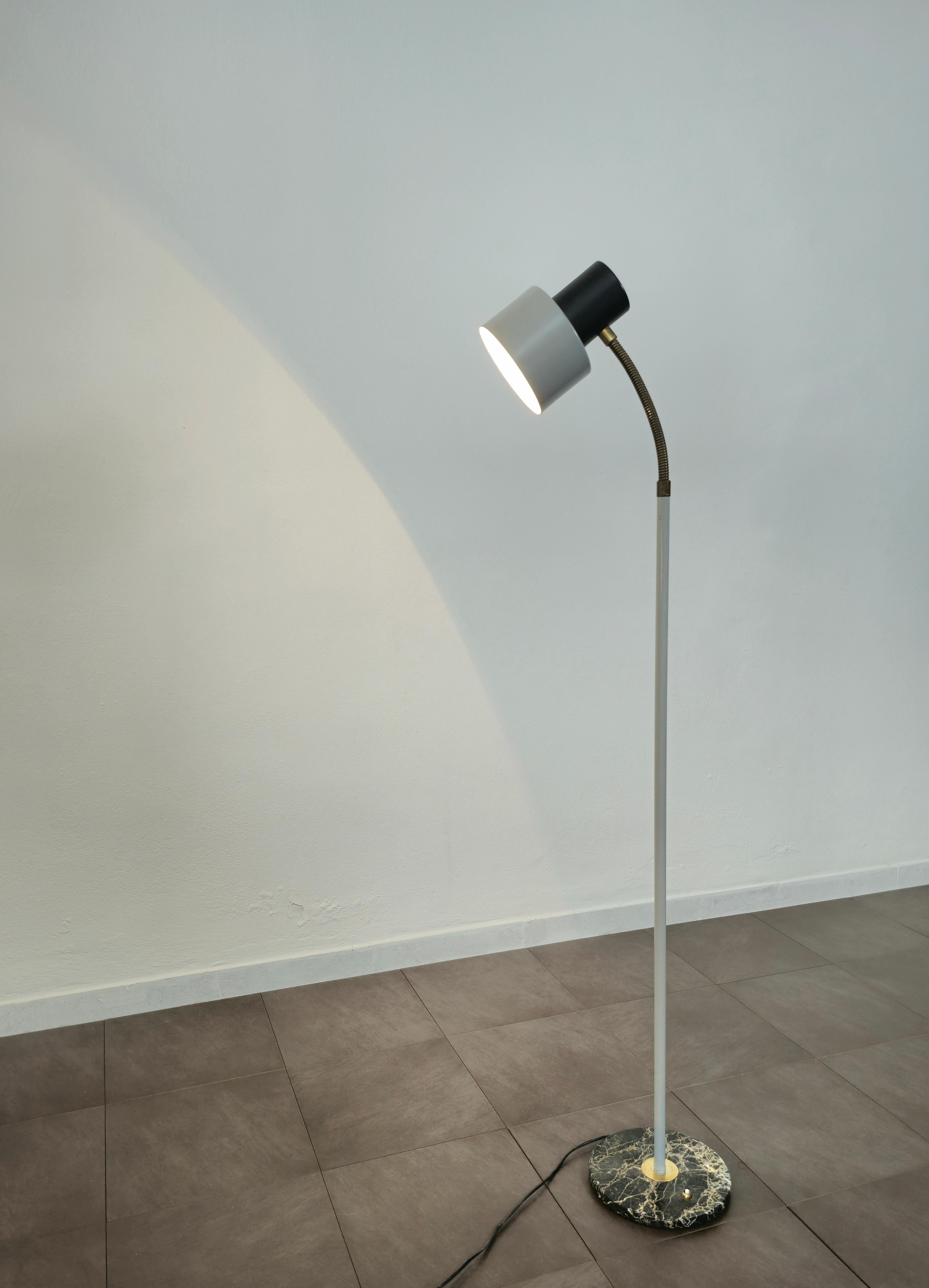 Italian Floor Lamp Attributed to Stilux Aluminum Brass Marble Midcentury, Italy, 1950s For Sale