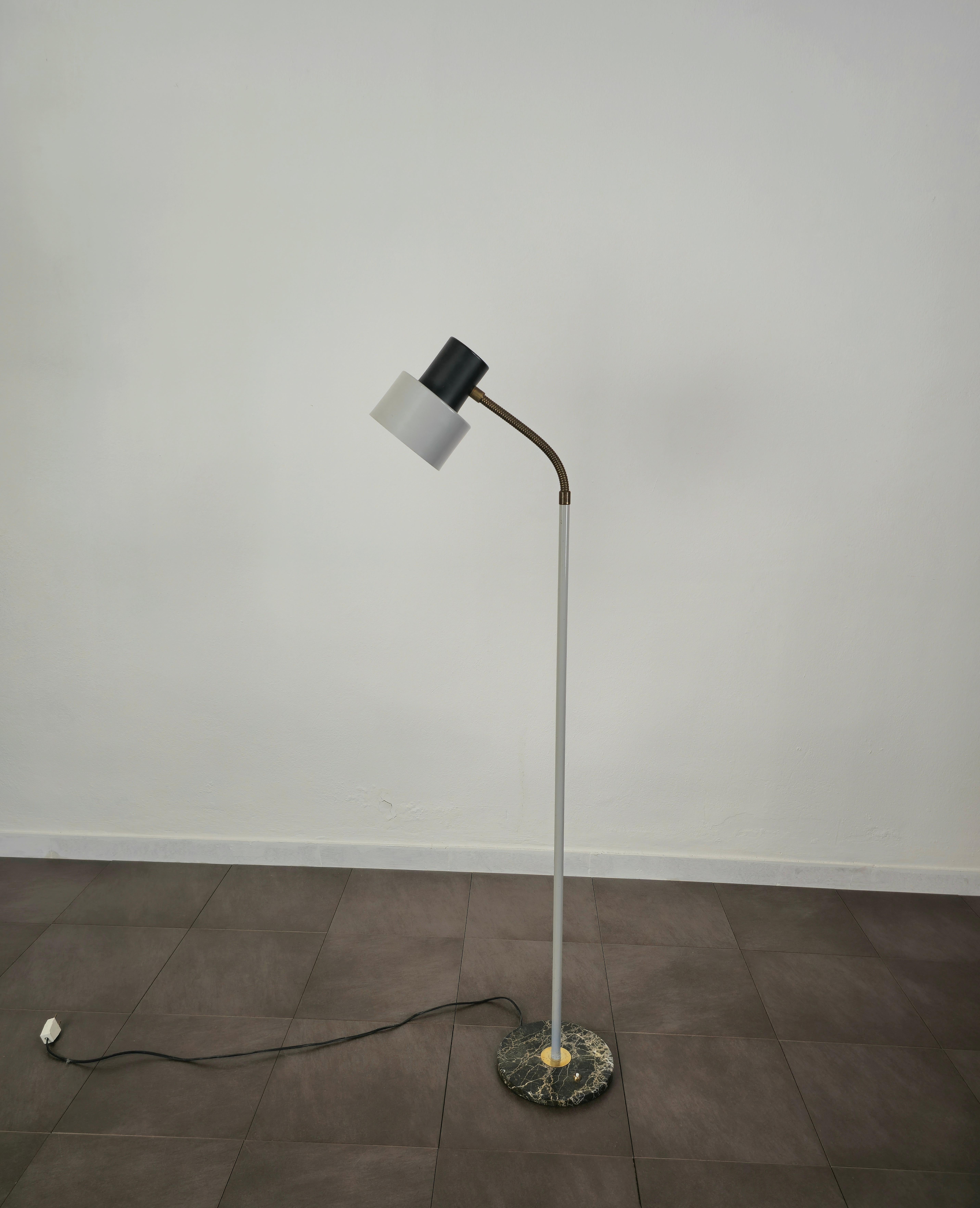 Enameled Floor Lamp Attributed to Stilux Aluminum Brass Marble Midcentury, Italy, 1950s For Sale