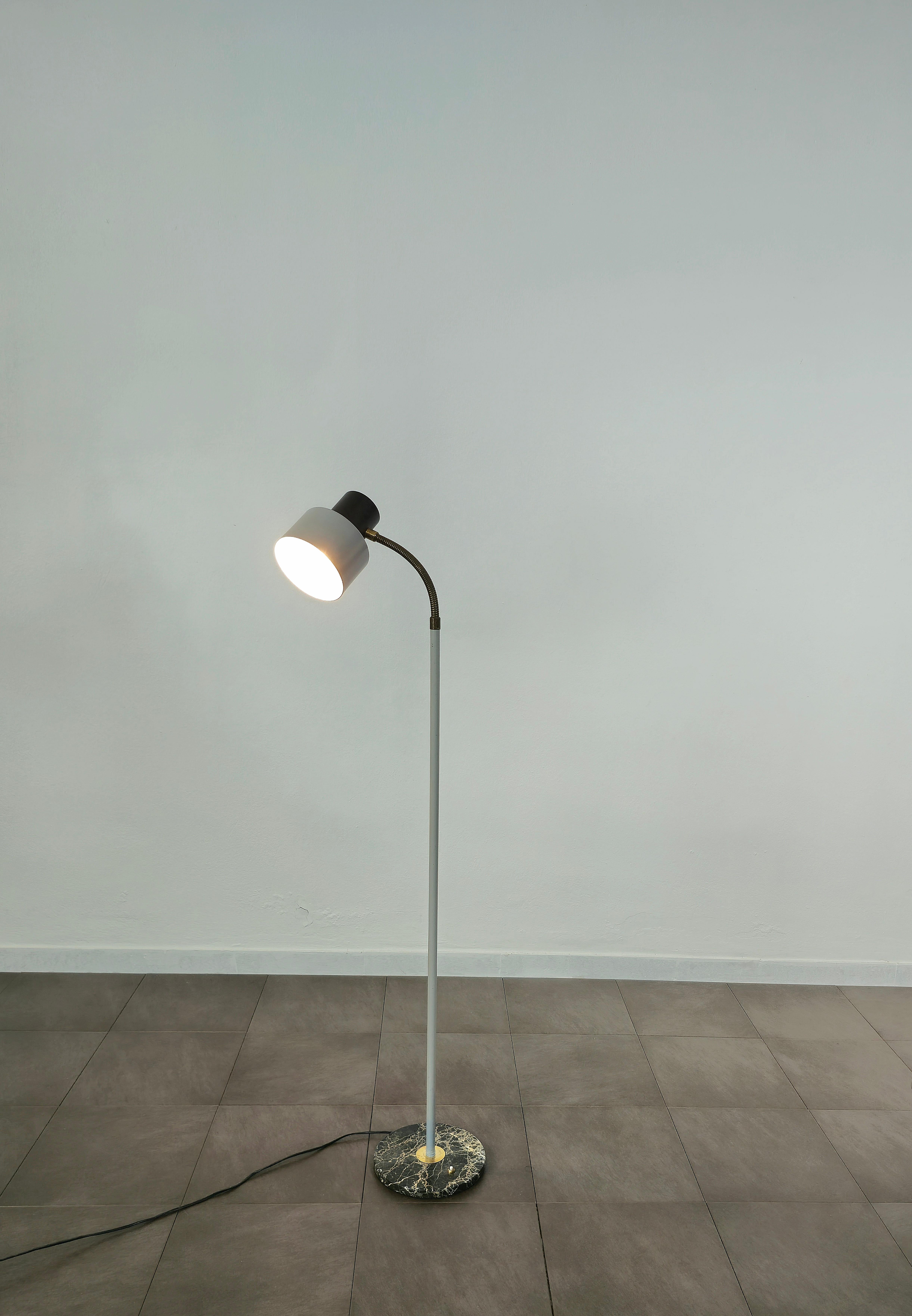 Floor Lamp Attributed to Stilux Aluminum Brass Marble Midcentury, Italy, 1950s In Good Condition For Sale In Palermo, IT