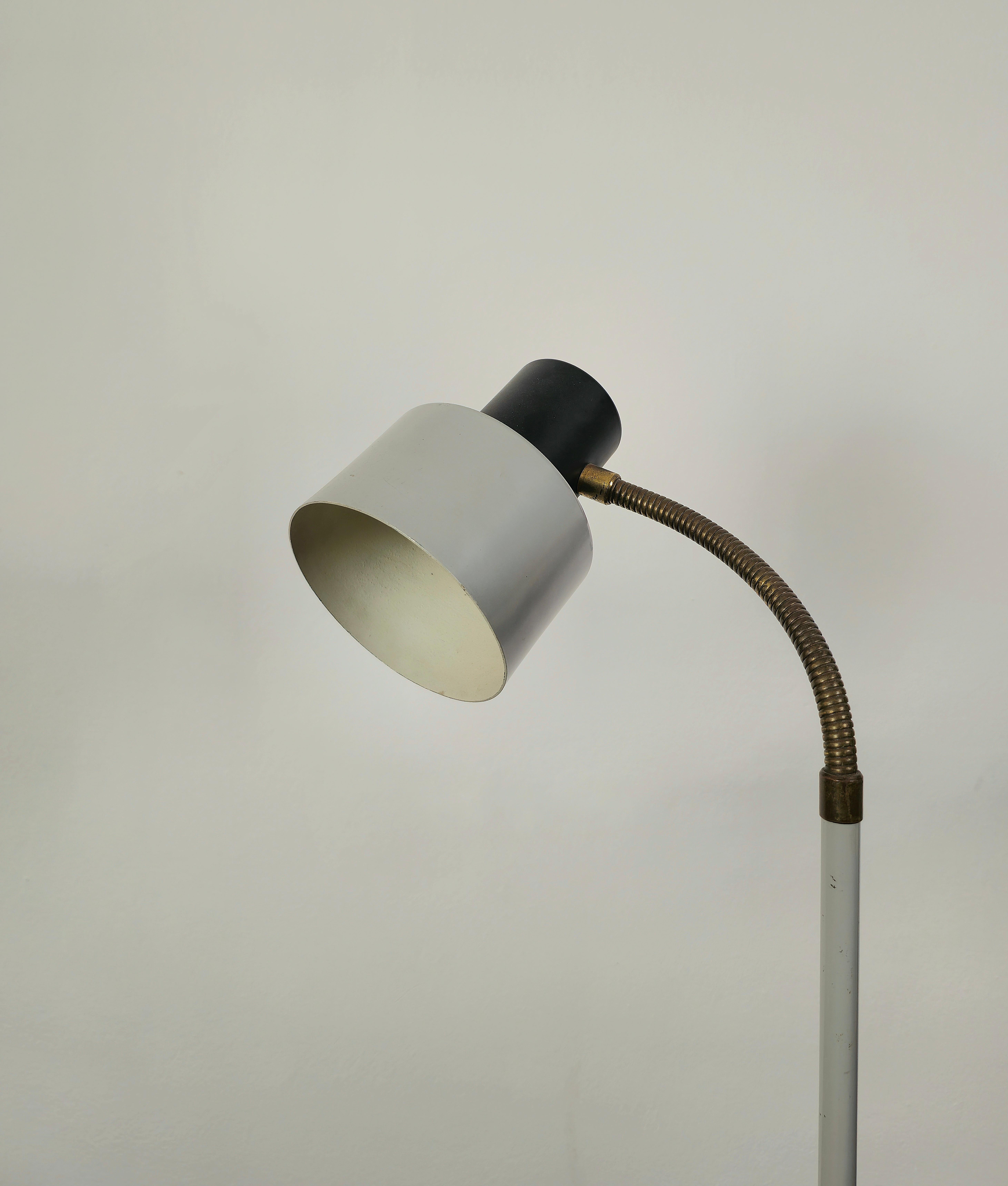 20th Century Floor Lamp Attributed to Stilux Aluminum Brass Marble Midcentury, Italy, 1950s For Sale