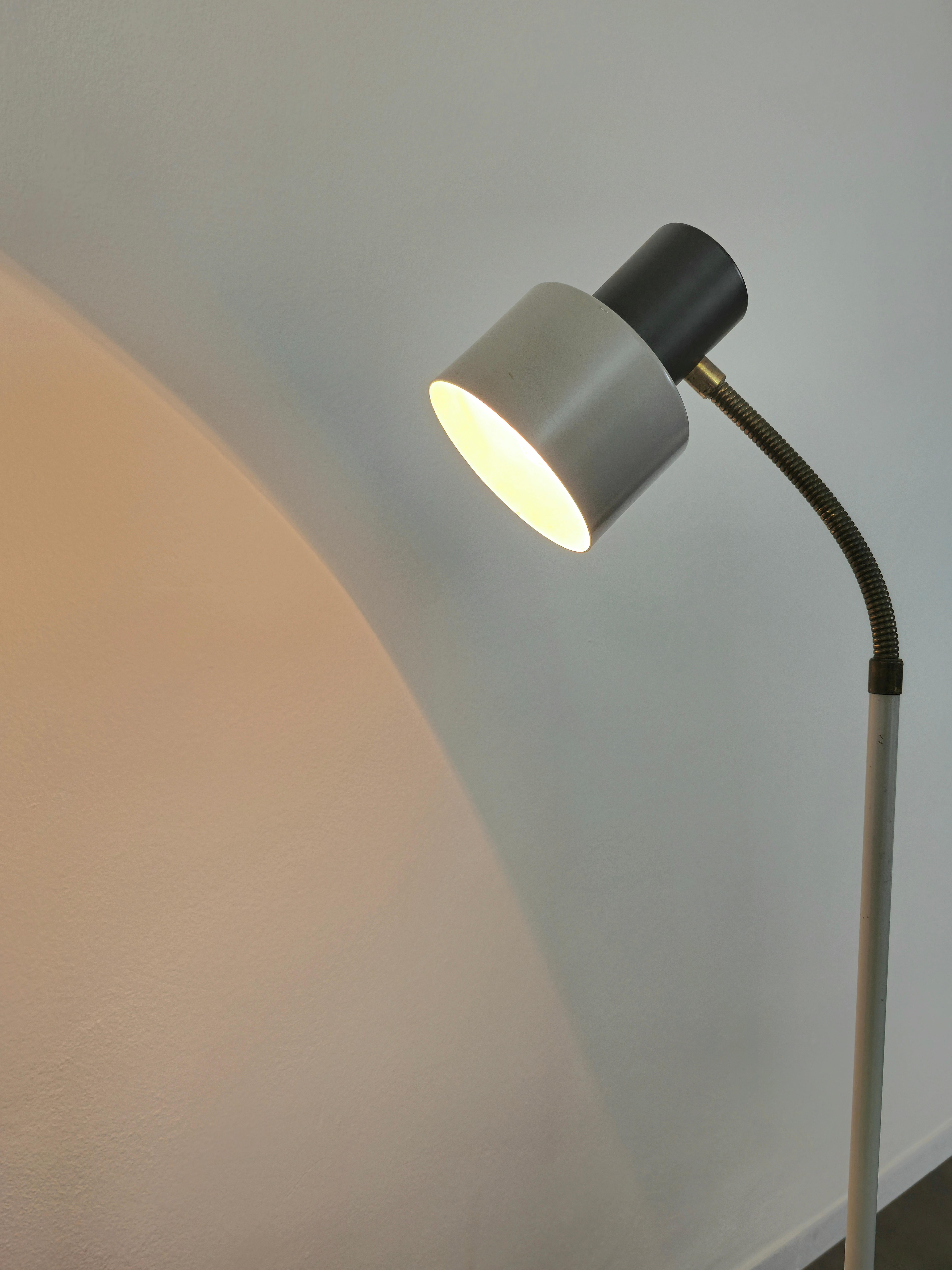 Metal Floor Lamp Attributed to Stilux Aluminum Brass Marble Midcentury, Italy, 1950s For Sale