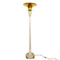 Art Deco Floor Lamp in Carved Solid Wood and Golden Details - Belgium 1925