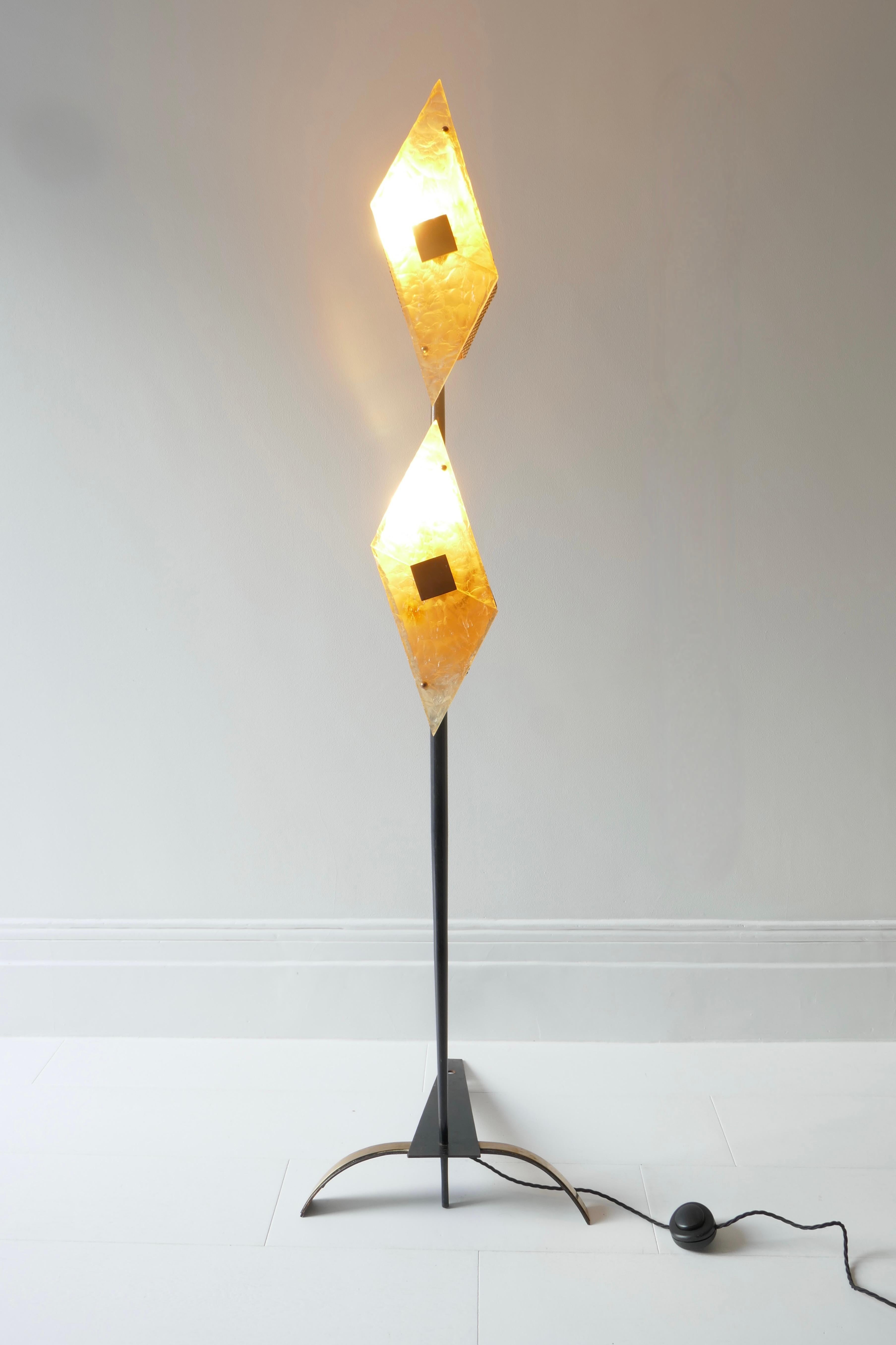 Floor Lamp Black Metal Leg and Lucite by Maison Lunel, France, 1950s For Sale 9