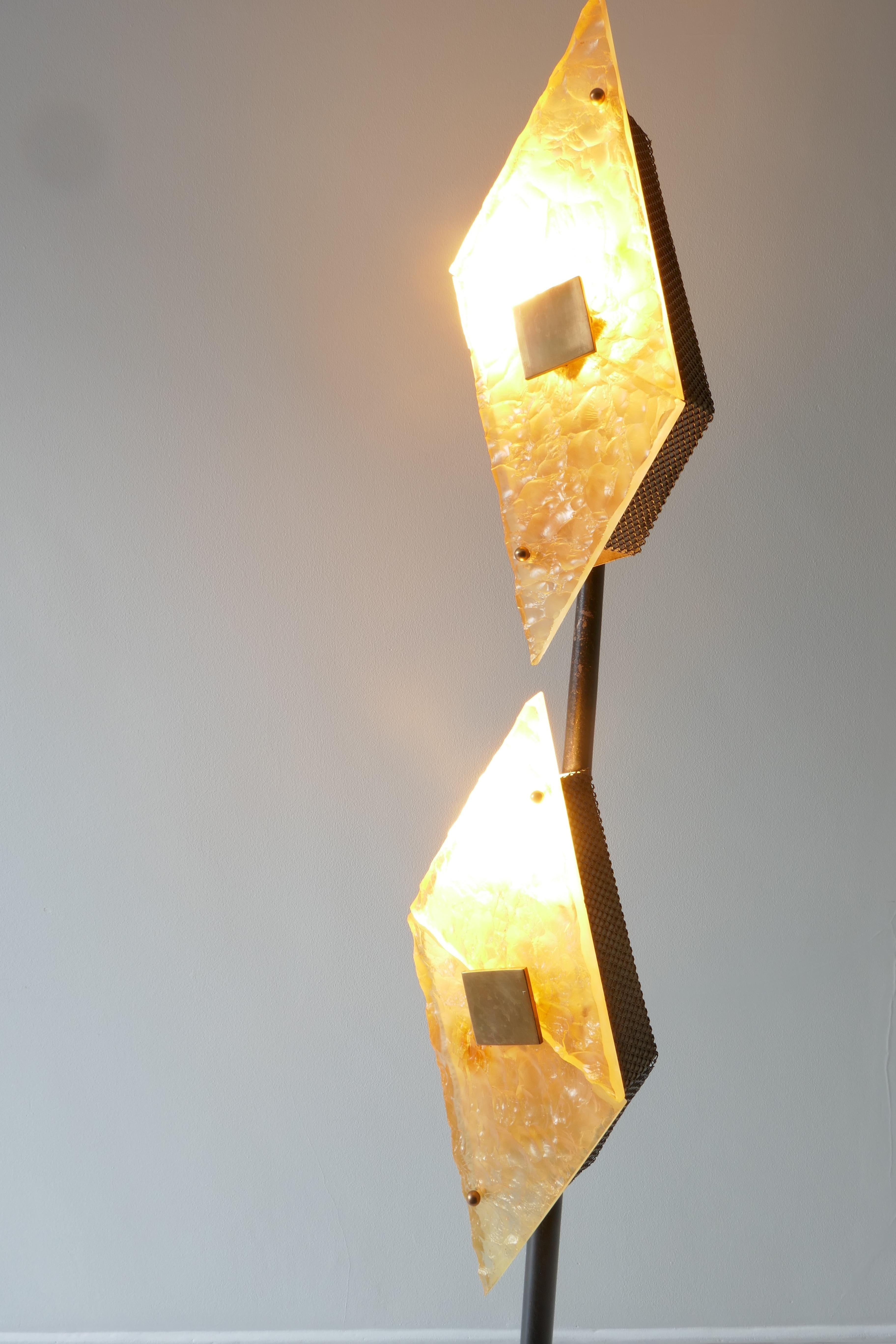 Floor Lamp Black Metal Leg and Lucite by Maison Lunel, France, 1950s For Sale 11