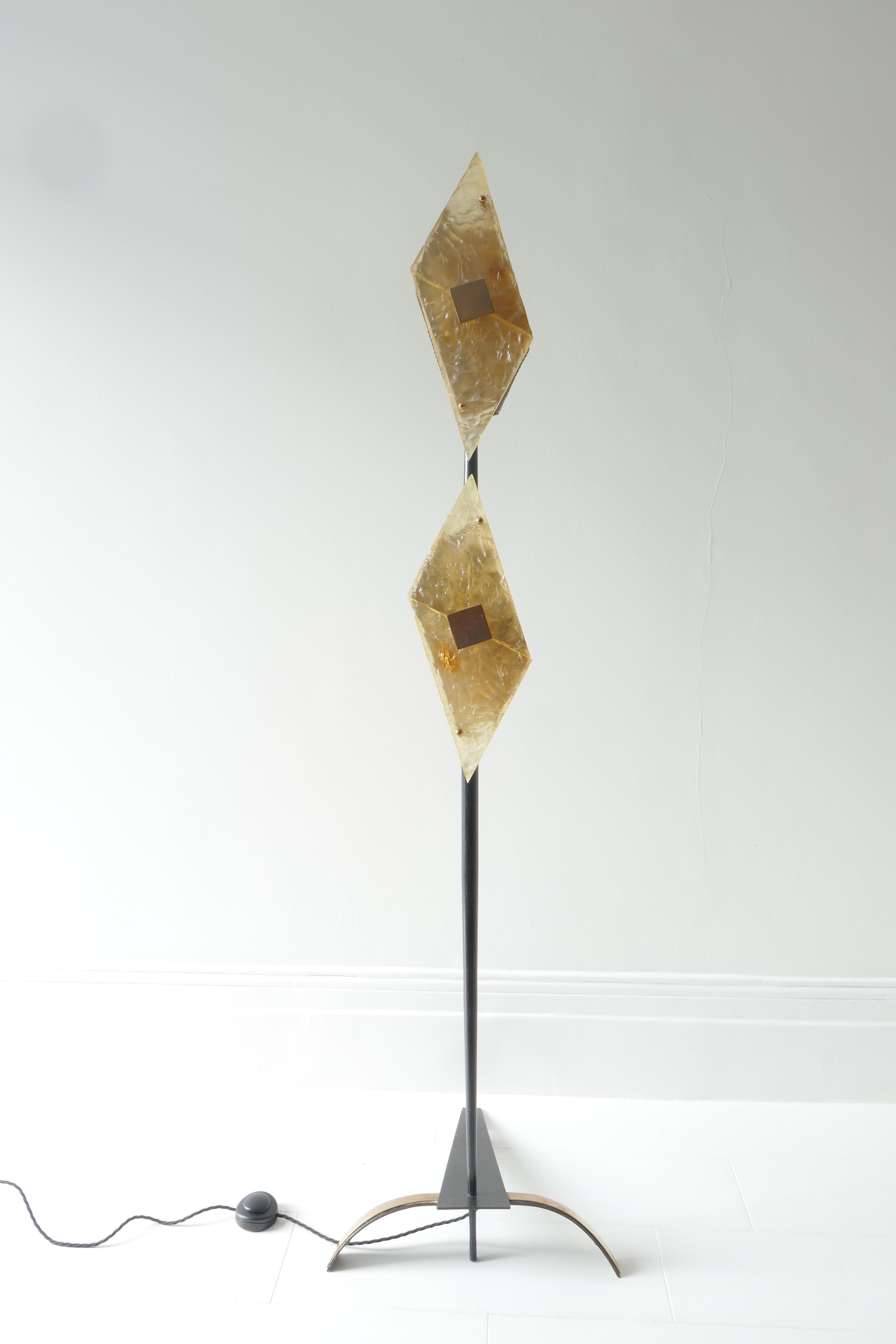 Mid-Century Modern Floor Lamp Black Metal Leg and Lucite by Maison Lunel, France, 1950s For Sale