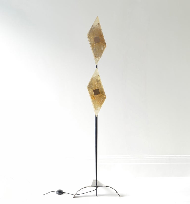 French Floor Lamp Black Metal Leg and Lucite by Maison Lunel, France, 1950s For Sale