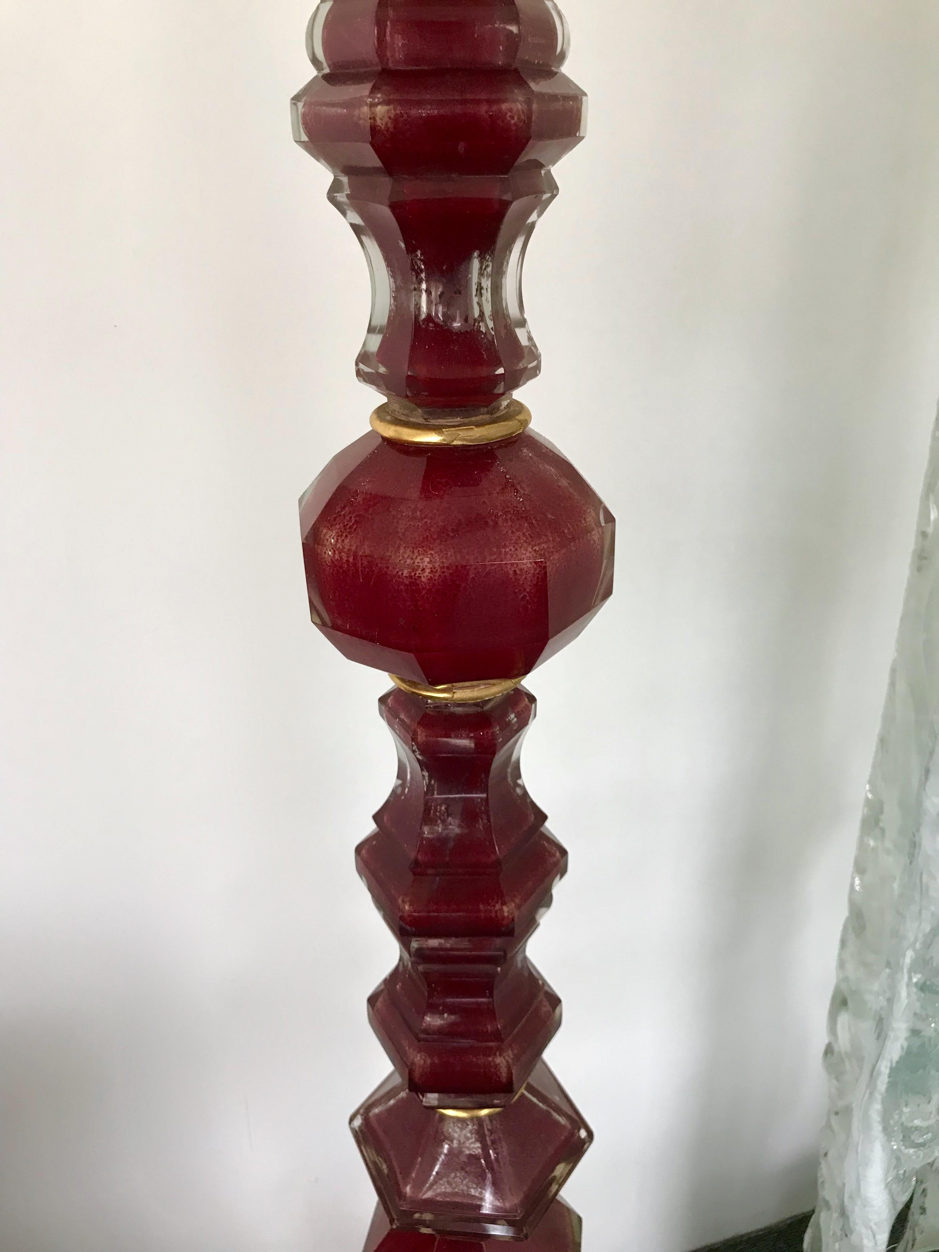 Floor Lamp Red Glass by Maison Bagues. France, 1940s In Good Condition In SAINT-OUEN, FR