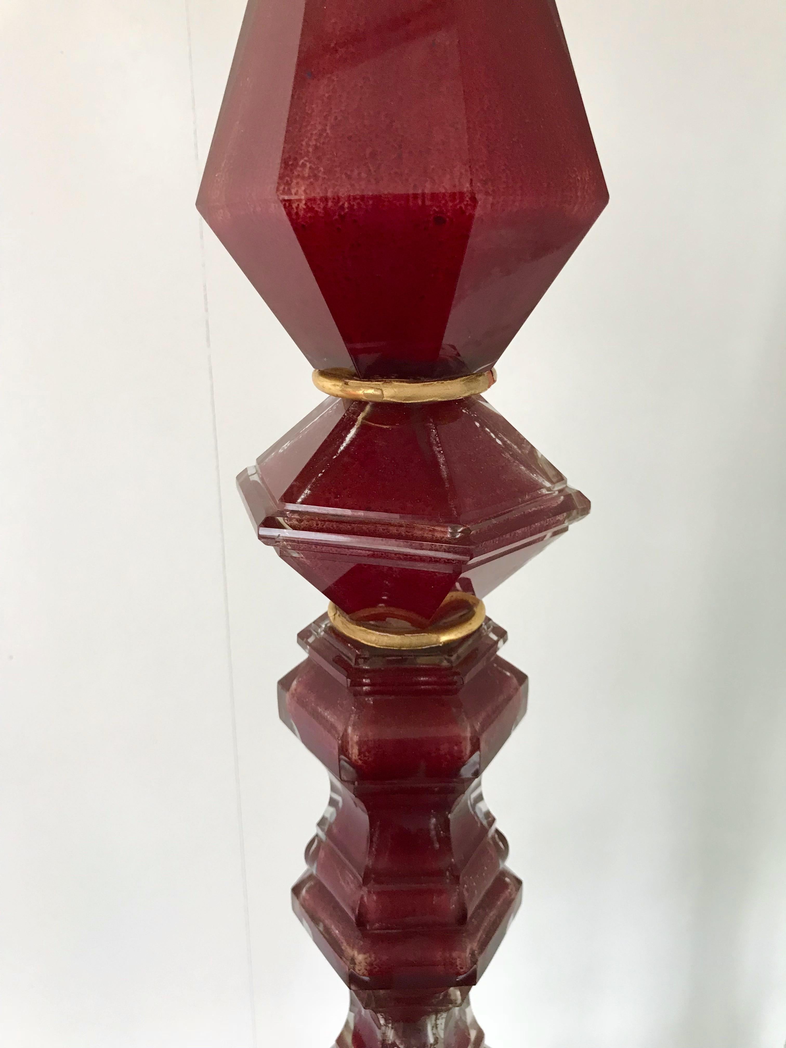 Floor Lamp Red Glass by Maison Bagues. France, 1940s 2