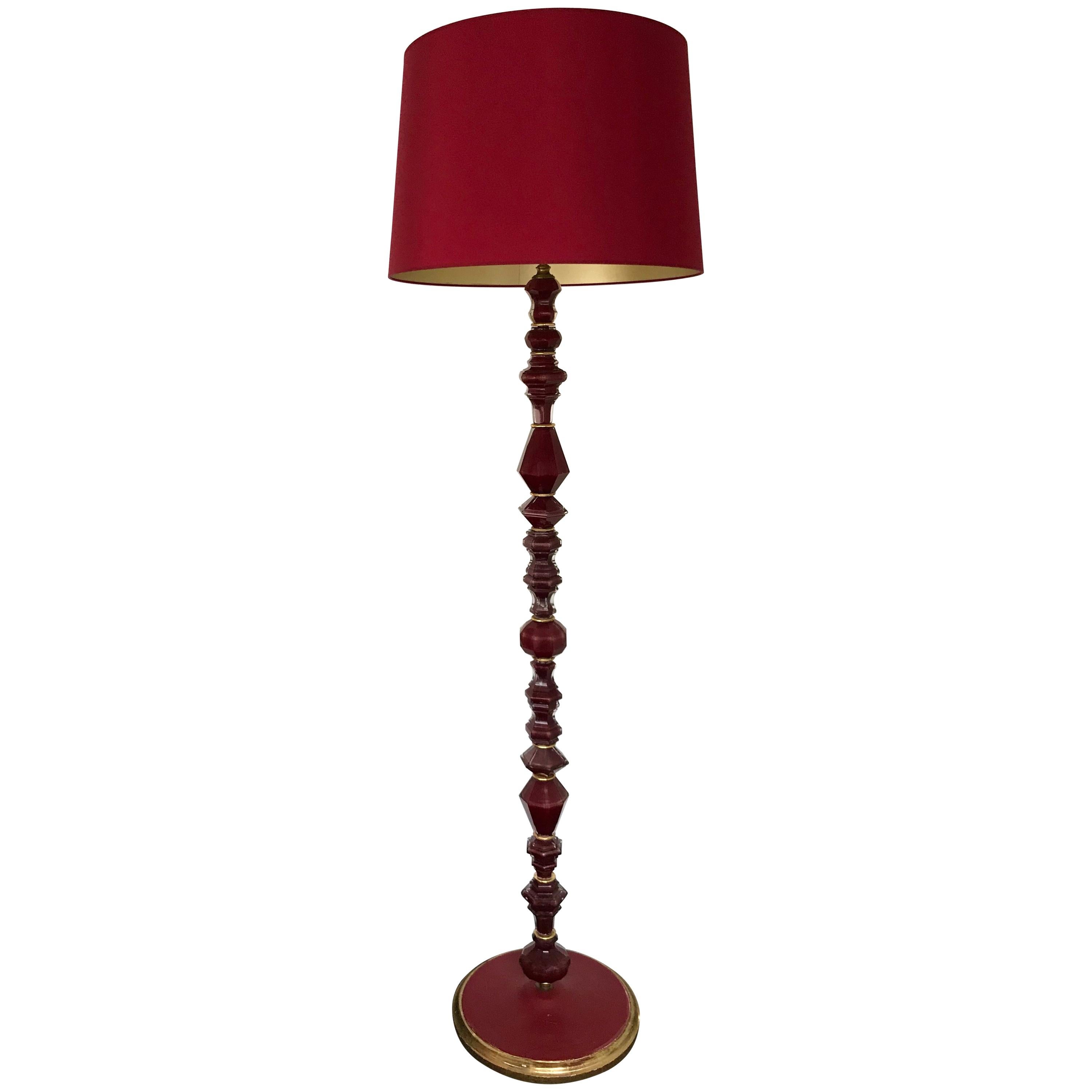 Floor Lamp Red Glass by Maison Bagues. France, 1940s