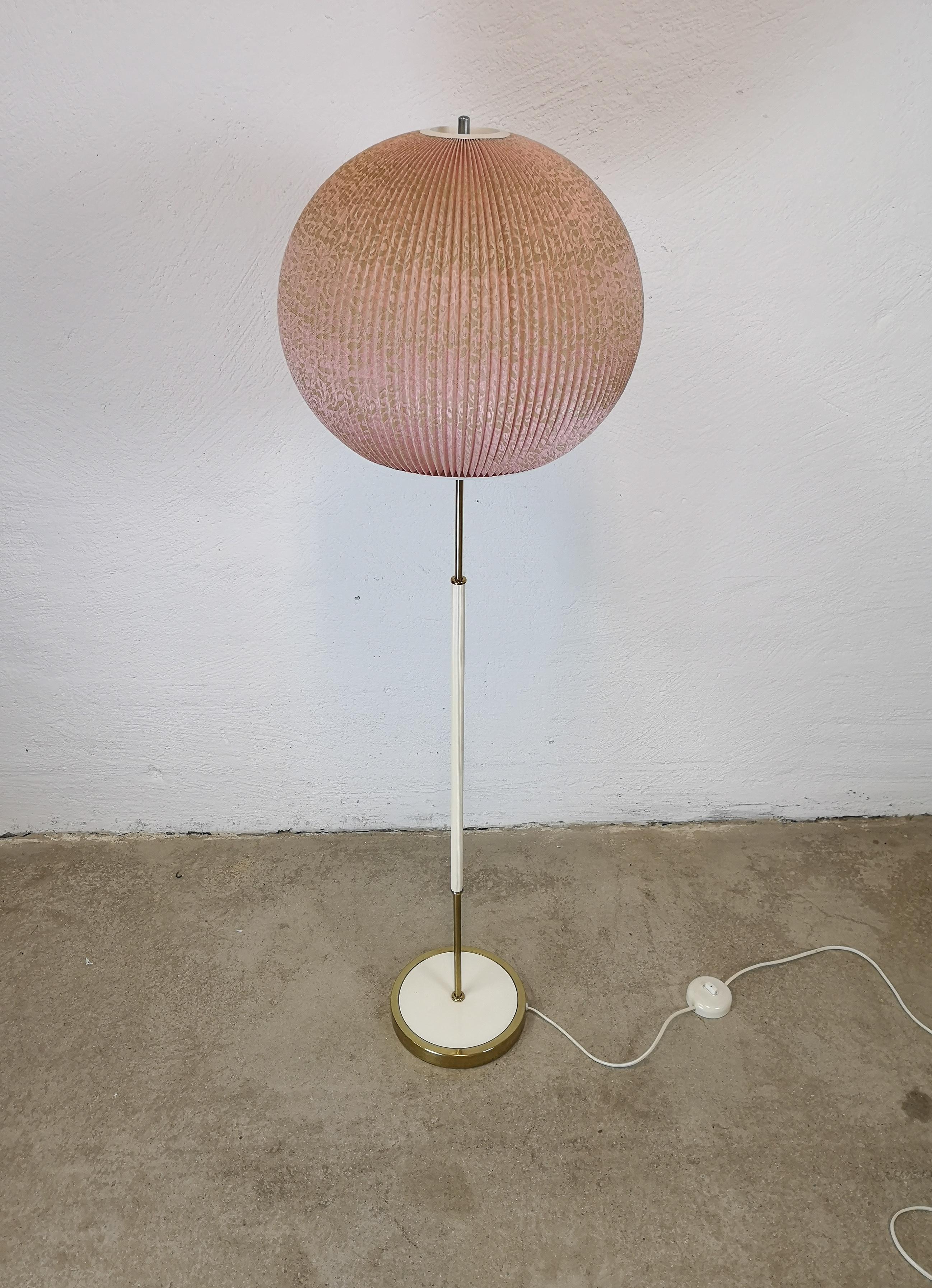 Scandinavian Modern Floor Lamp Brass and Pink Cloud Shade Sweden 1970s