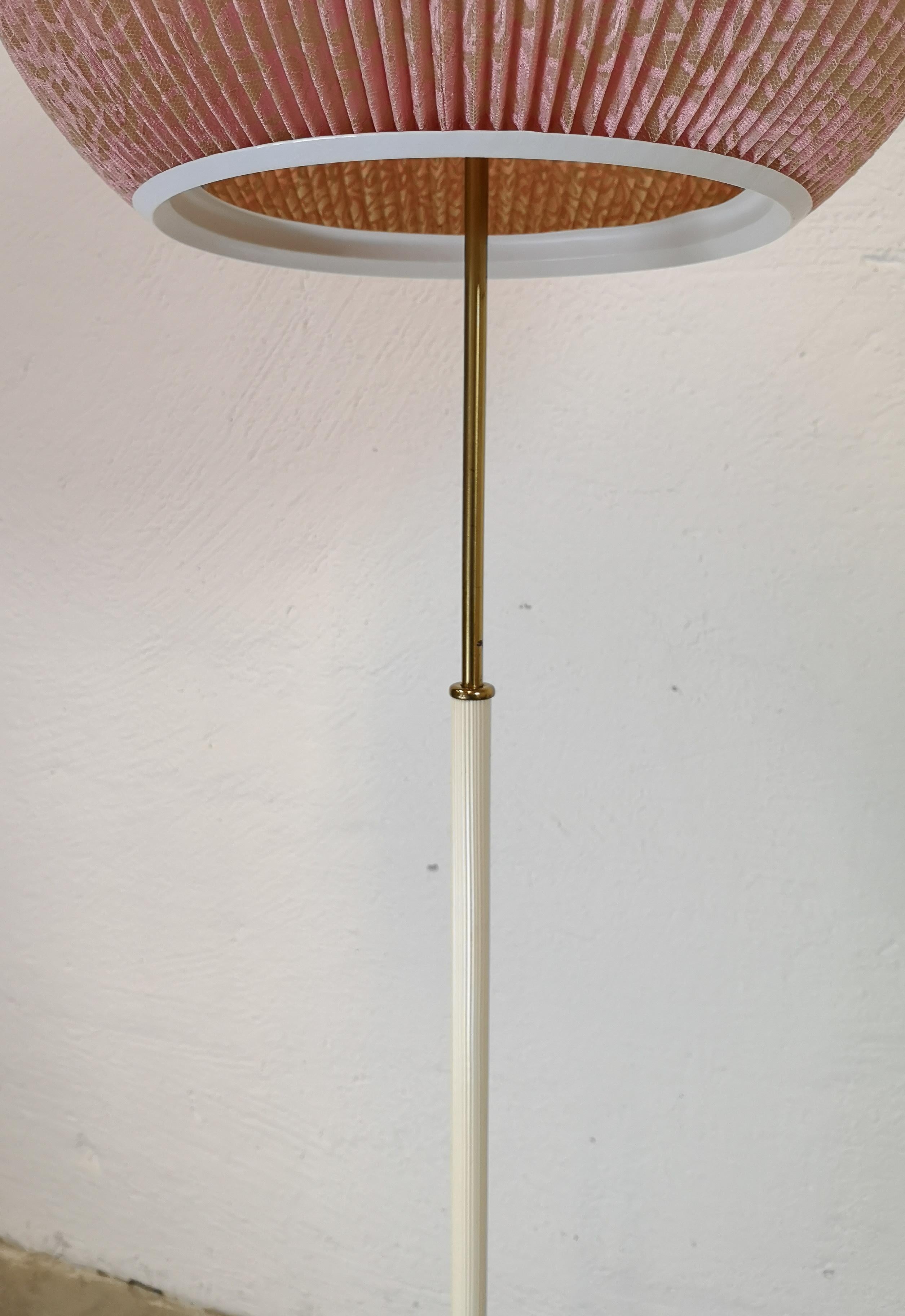 Swedish Floor Lamp Brass and Pink Cloud Shade Sweden 1970s