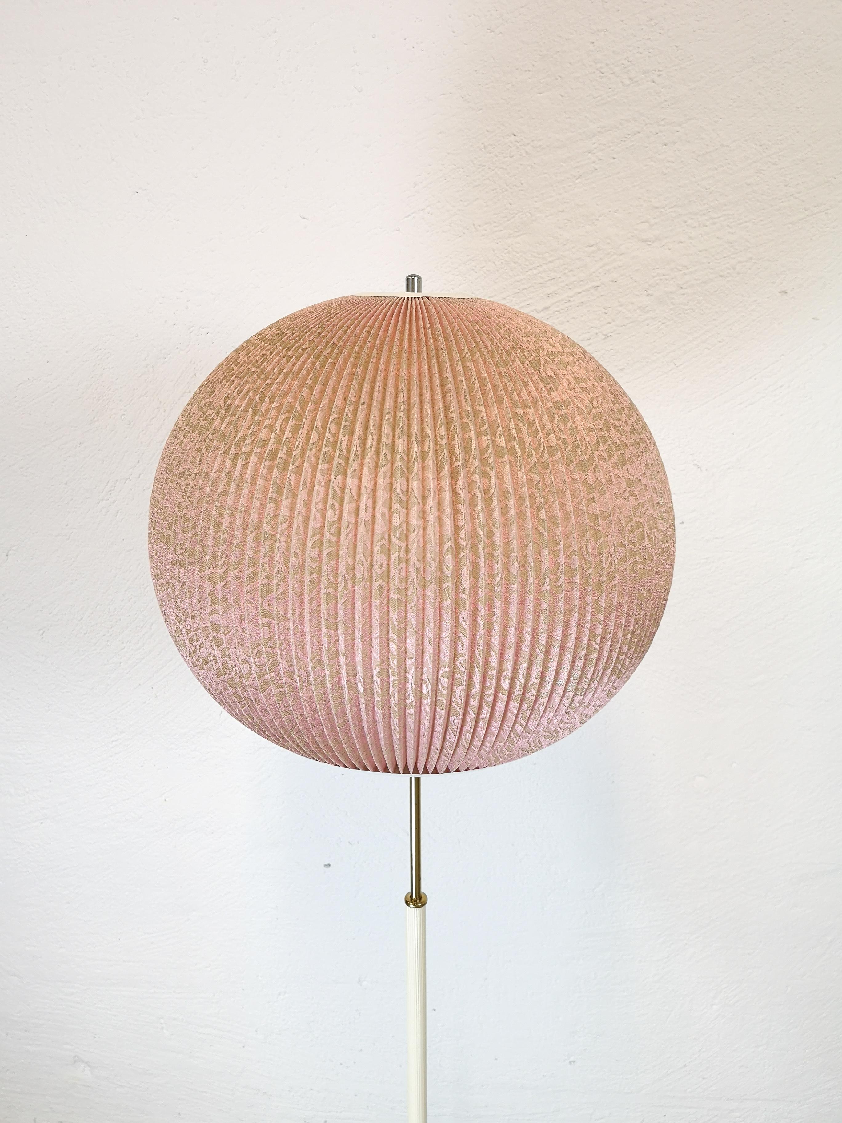 Floor Lamp Brass and Pink Cloud Shade Sweden 1970s 1