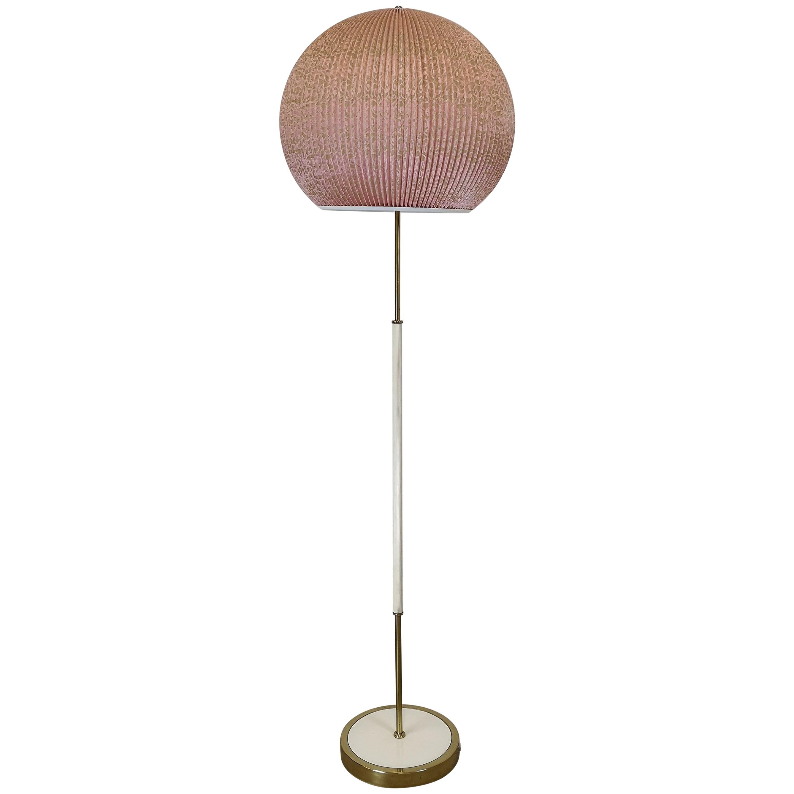 Floor Lamp Brass and Pink Cloud Shade Sweden 1970s