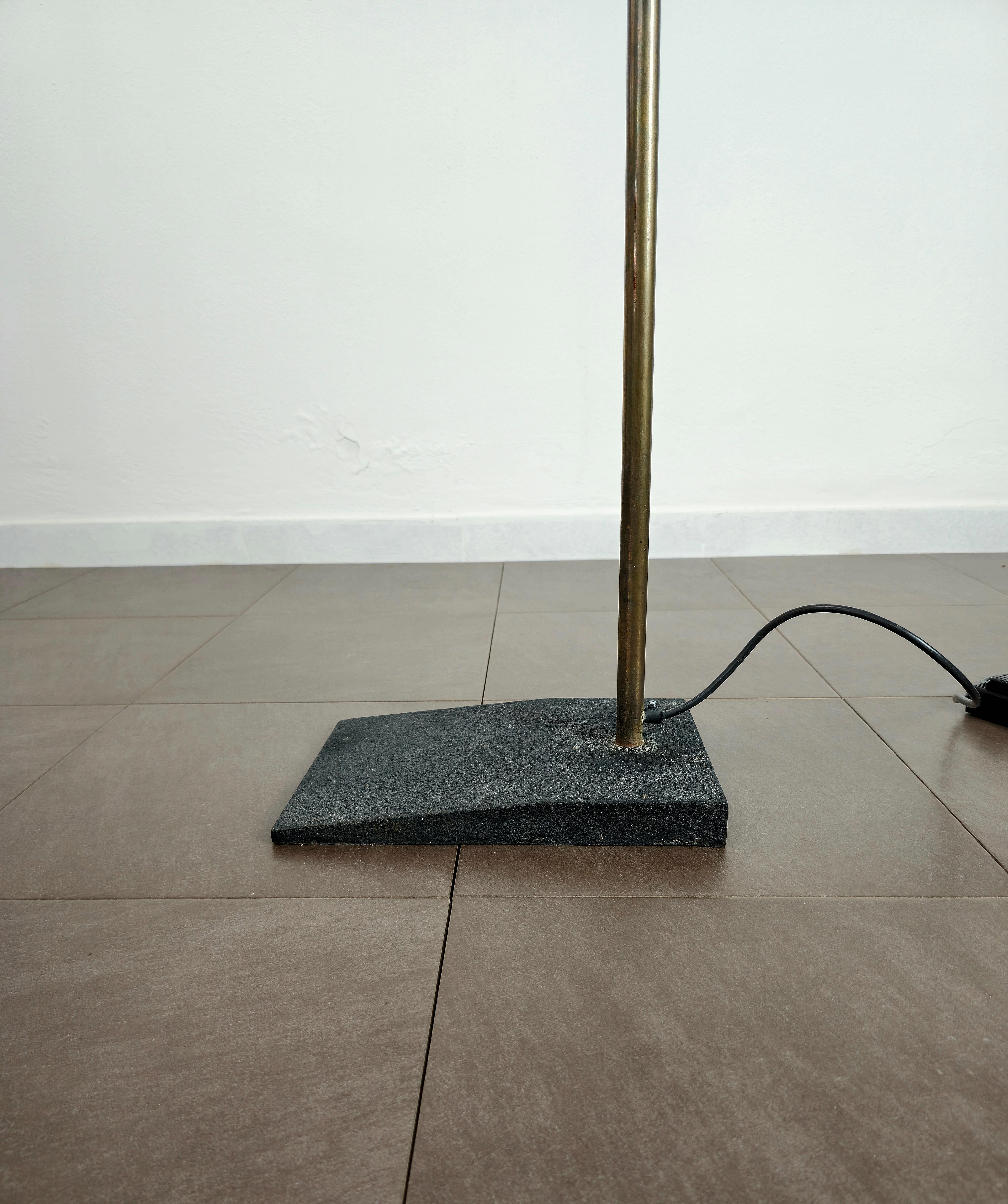 Floor Lamp Brass Black Metal Halogen Midcentury Modern Italian Design 1960s For Sale 6