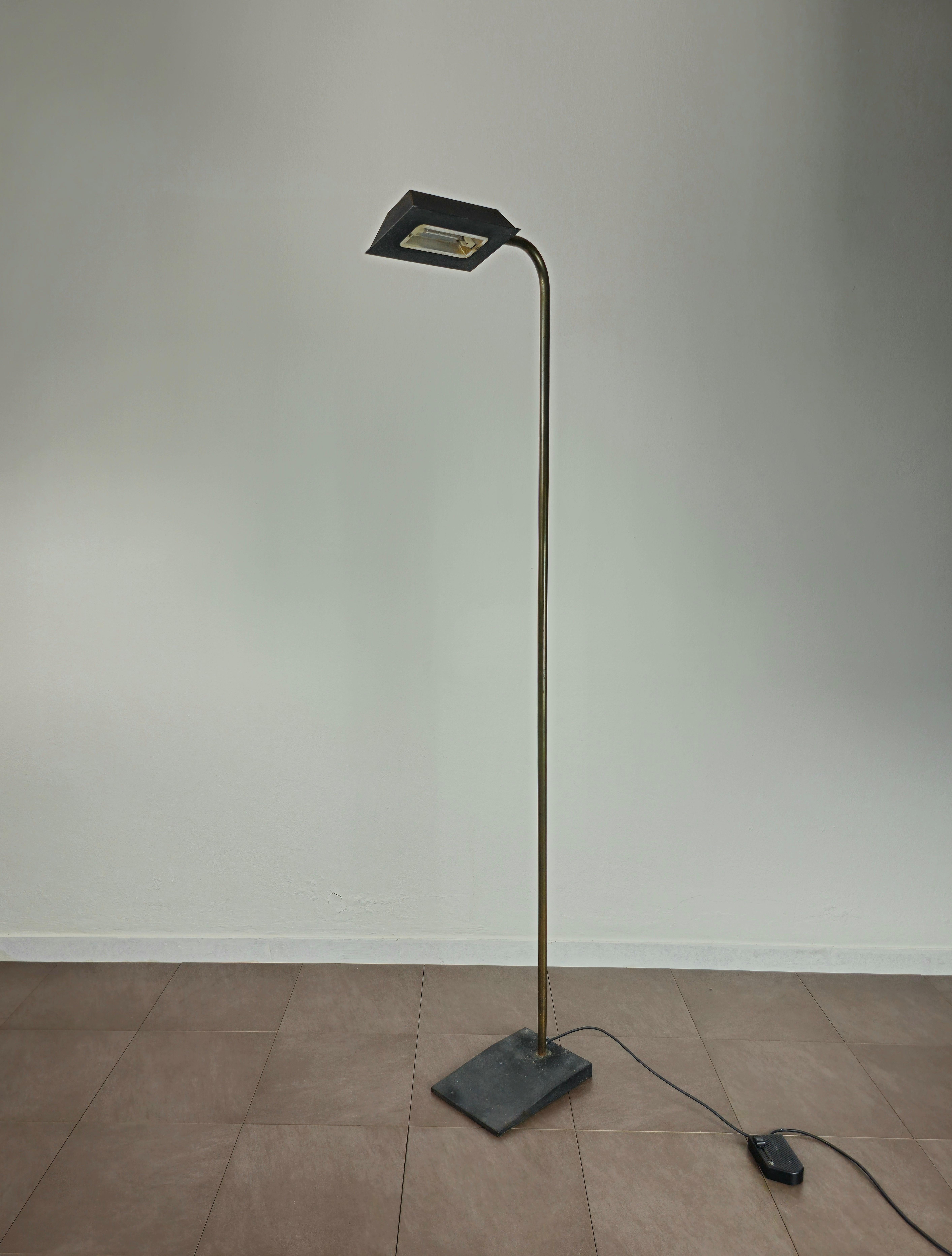 Floor Lamp Brass Black Metal Halogen Midcentury Modern Italian Design 1960s For Sale 2