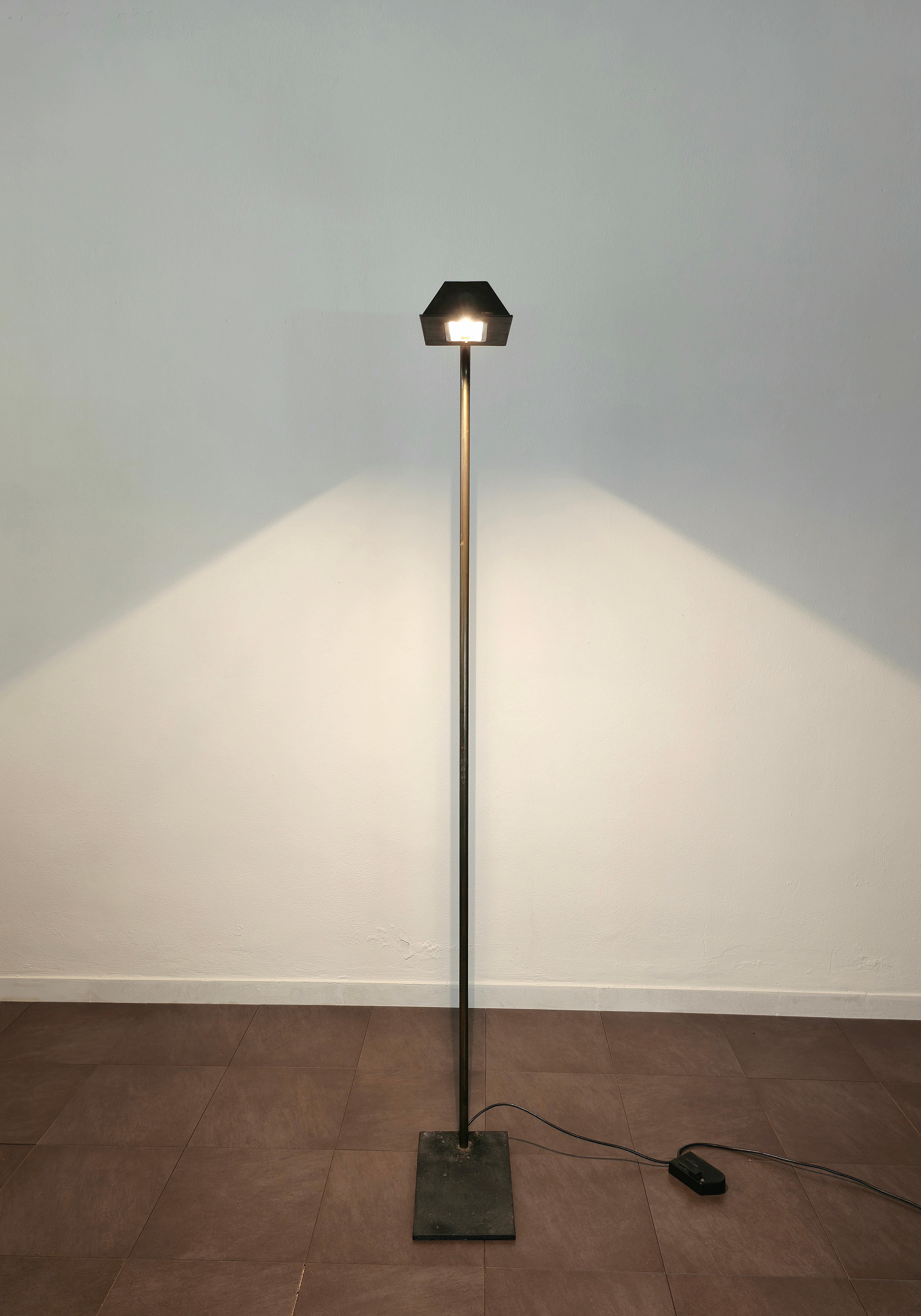 Floor Lamp Brass Black Metal Halogen Midcentury Modern Italian Design 1960s For Sale 3