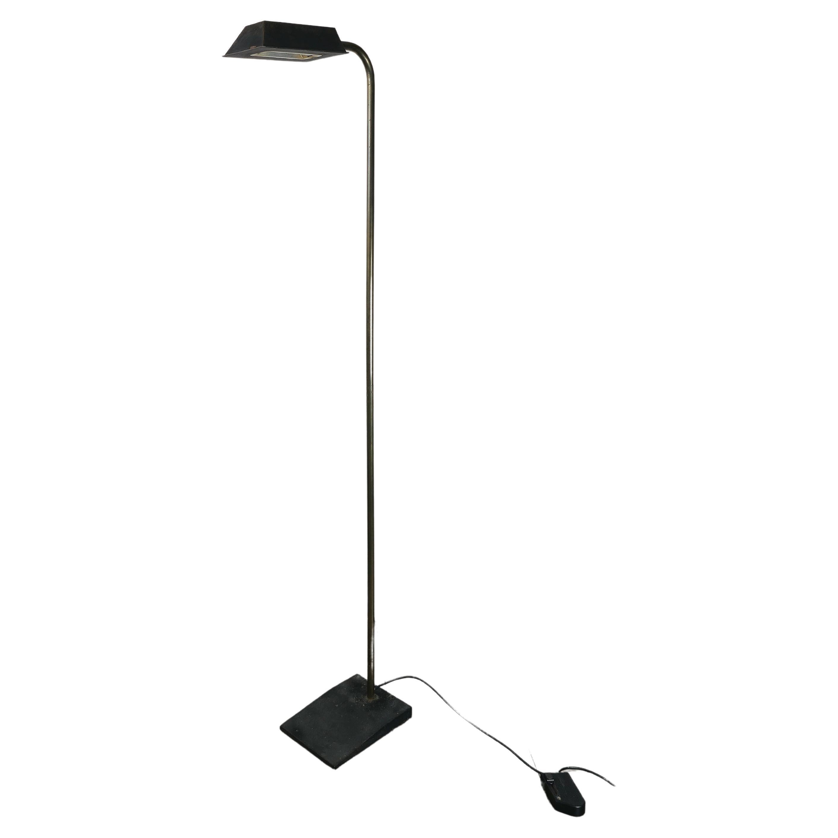 Floor Lamp Brass Black Metal Halogen Midcentury Modern Italian Design 1960s For Sale
