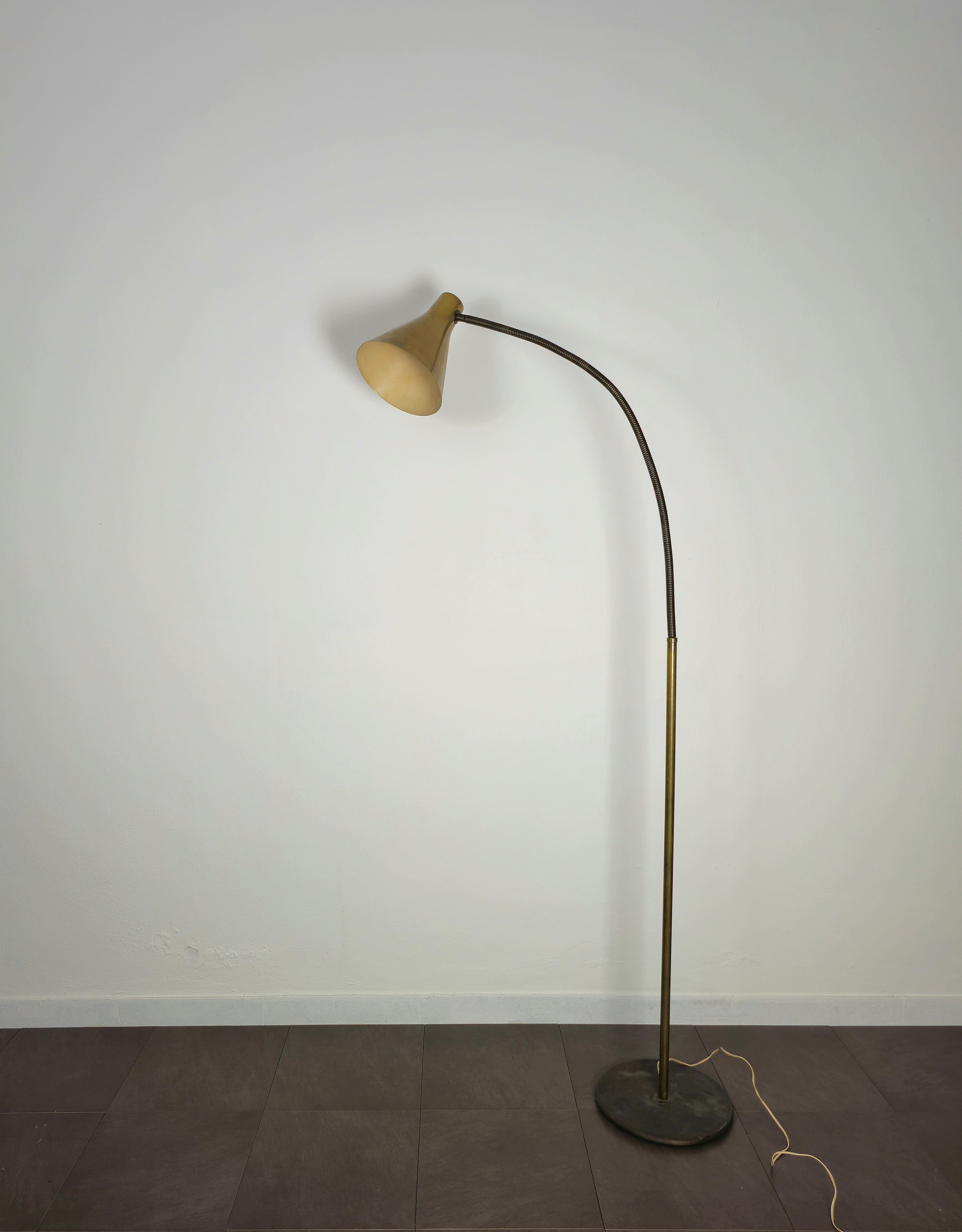 Mid-20th Century Floor Lamp Brass Golden Aluminum Midcentury Modern Italian Design 1950s For Sale