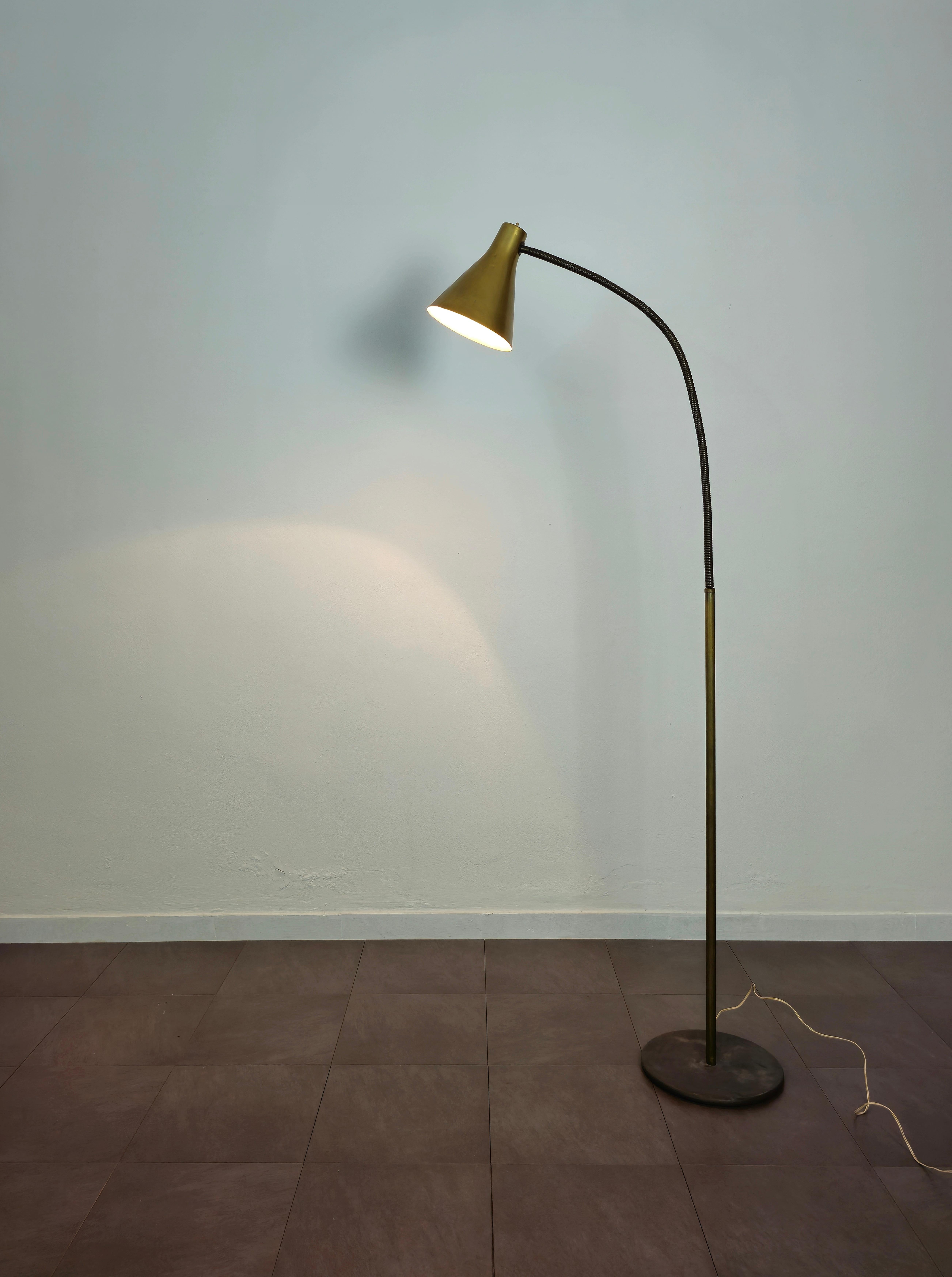 Floor Lamp Brass Golden Aluminum Midcentury Modern Italian Design 1950s For Sale 1