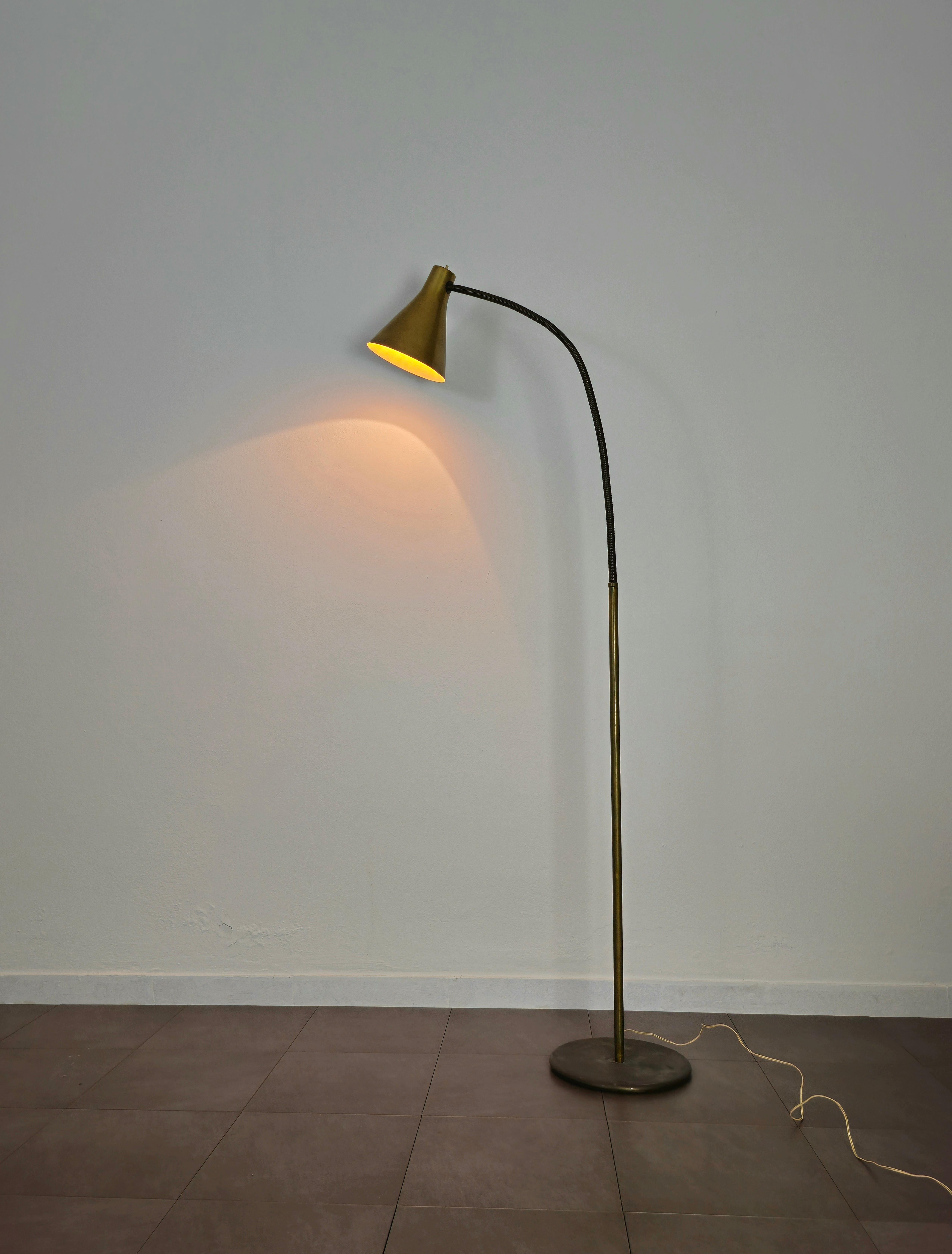 Floor Lamp Brass Golden Aluminum Midcentury Modern Italian Design 1950s For Sale 3