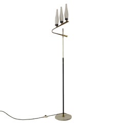 Floor Lamp Brass Marble Opaline Glass Vintage, Italy, 1950s-1960s