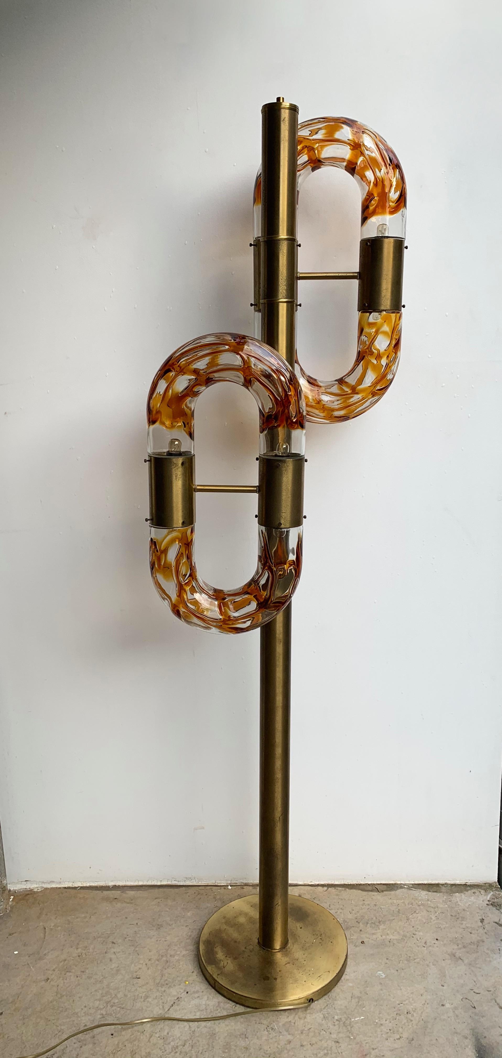 Floor Lamp Brass Murano Glass by Aldo Nason for Mazzega, Italy, 1970s 4