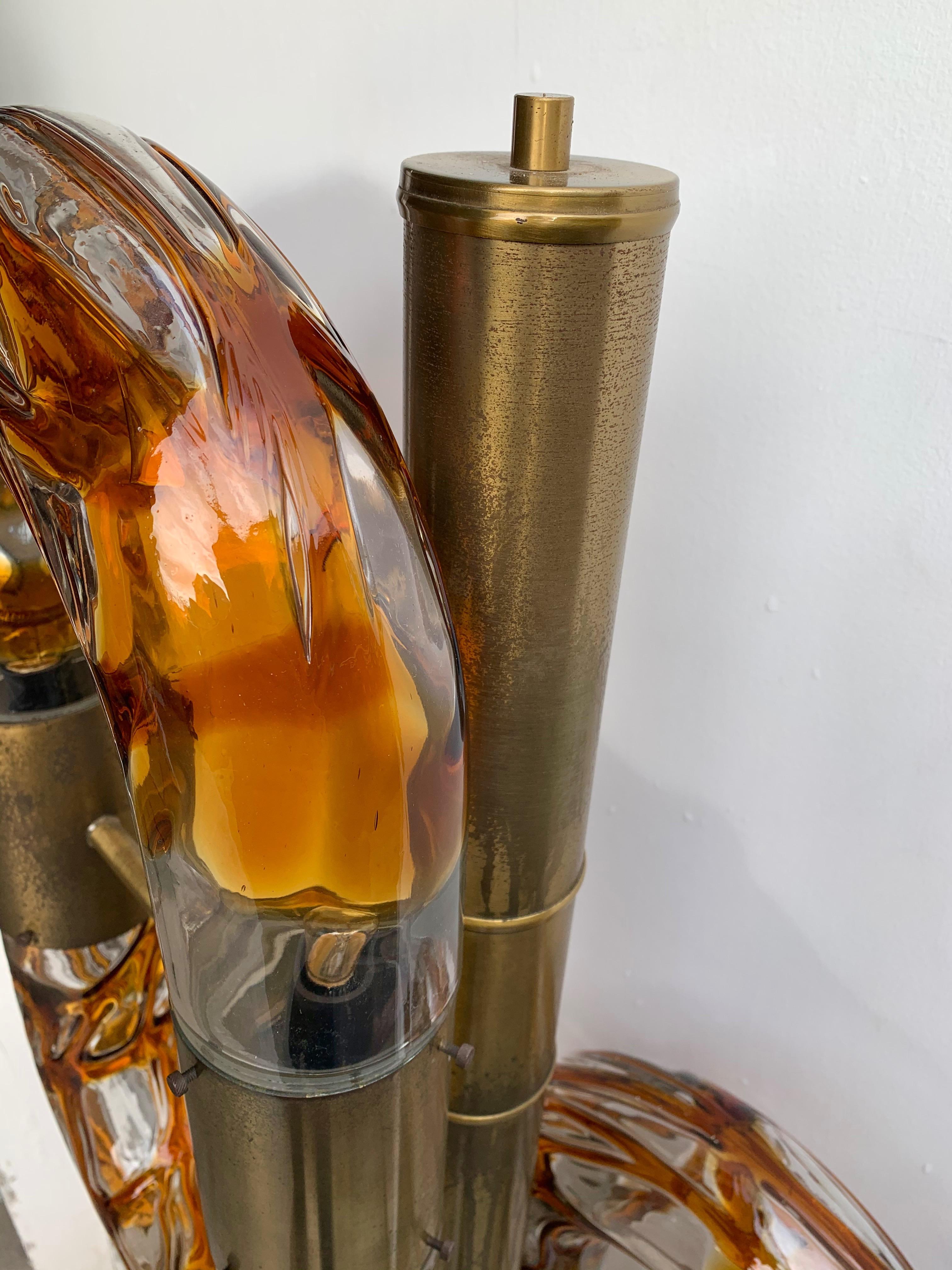Space Age Floor Lamp Brass Murano Glass by Aldo Nason for Mazzega, Italy, 1970s