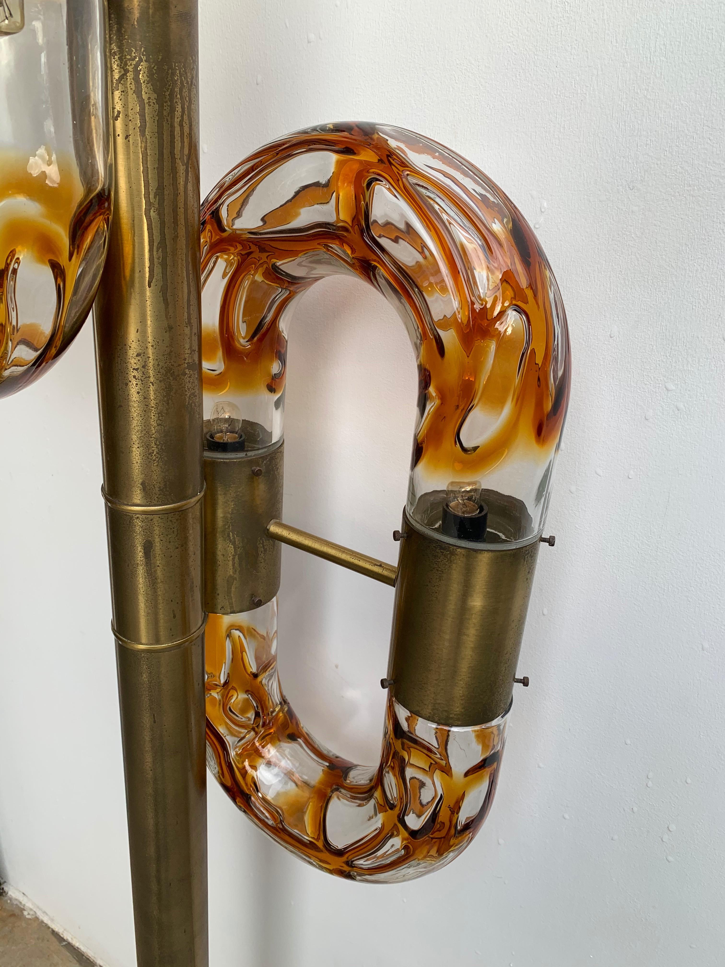 Late 20th Century Floor Lamp Brass Murano Glass by Aldo Nason for Mazzega, Italy, 1970s