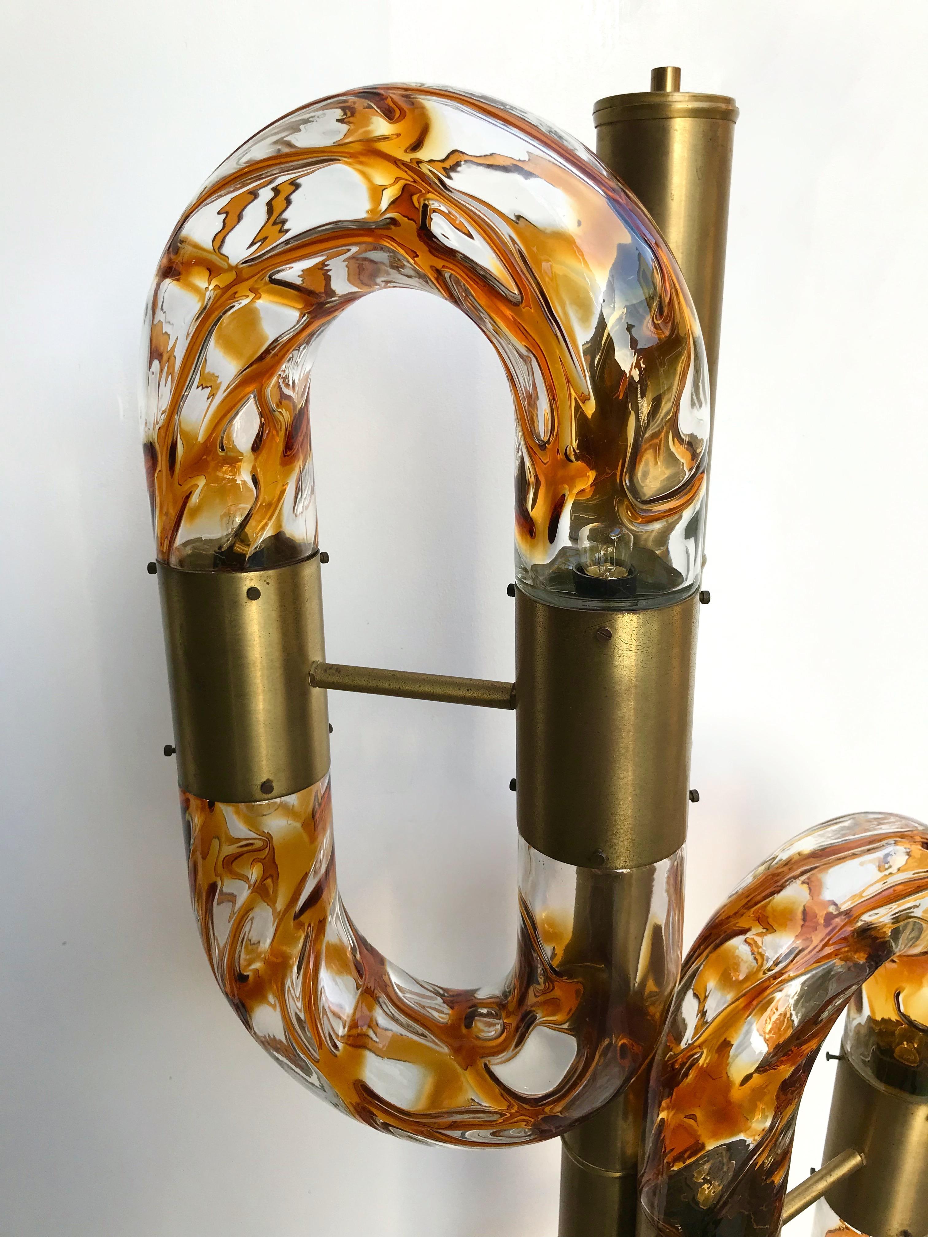Floor Lamp Brass Murano Glass by Aldo Nason for Mazzega, Italy, 1970s 1