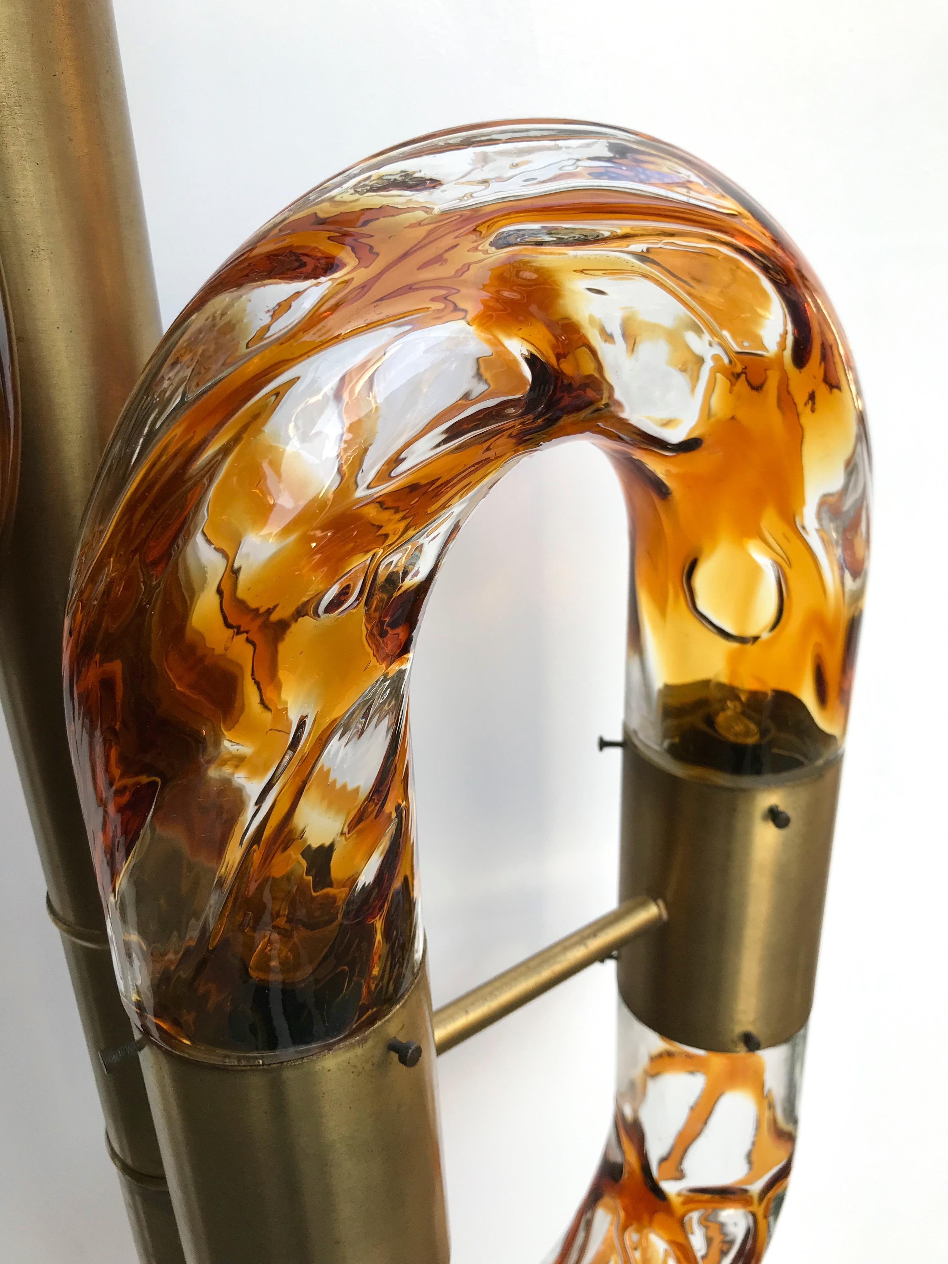 Floor Lamp Brass Murano Glass by Aldo Nason for Mazzega, Italy, 1970s 2